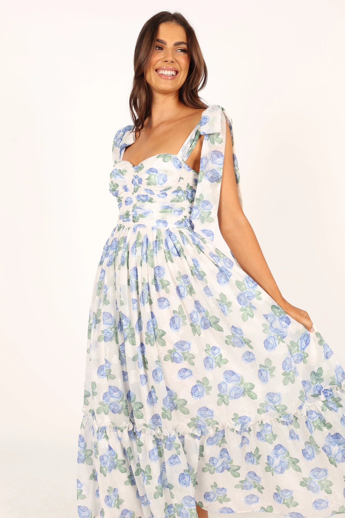Blossom Chiffon Sweetheart Midi Dress