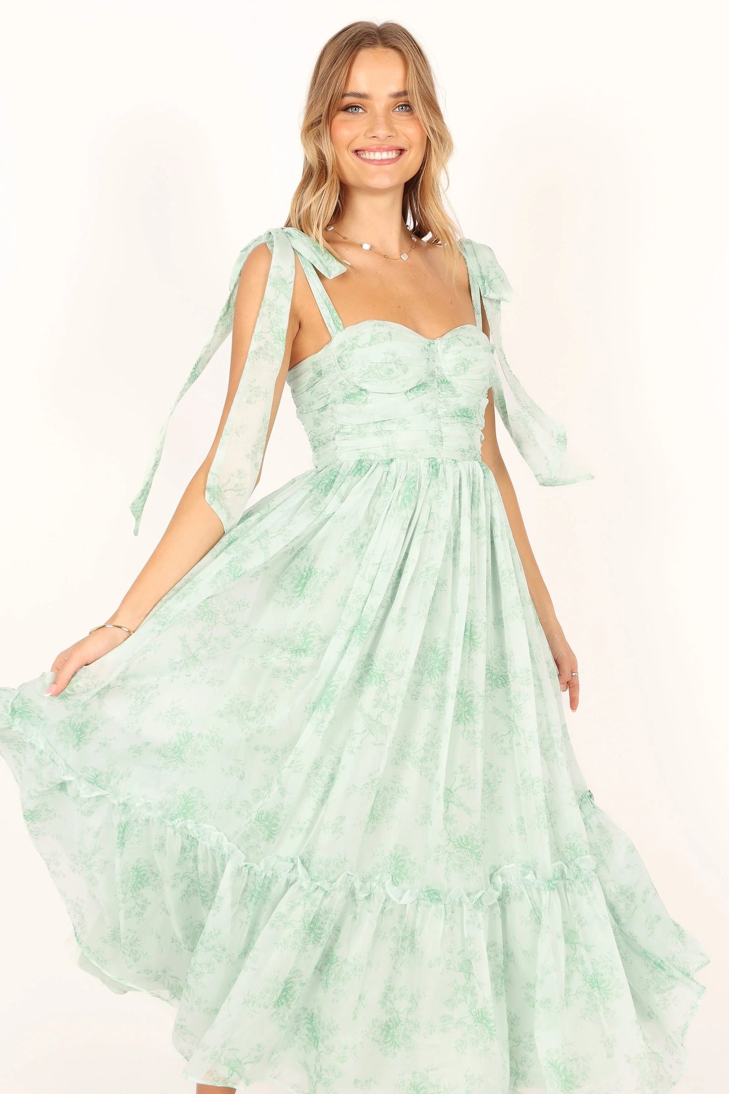 Blossom Chiffon Sweetheart Midi Dress