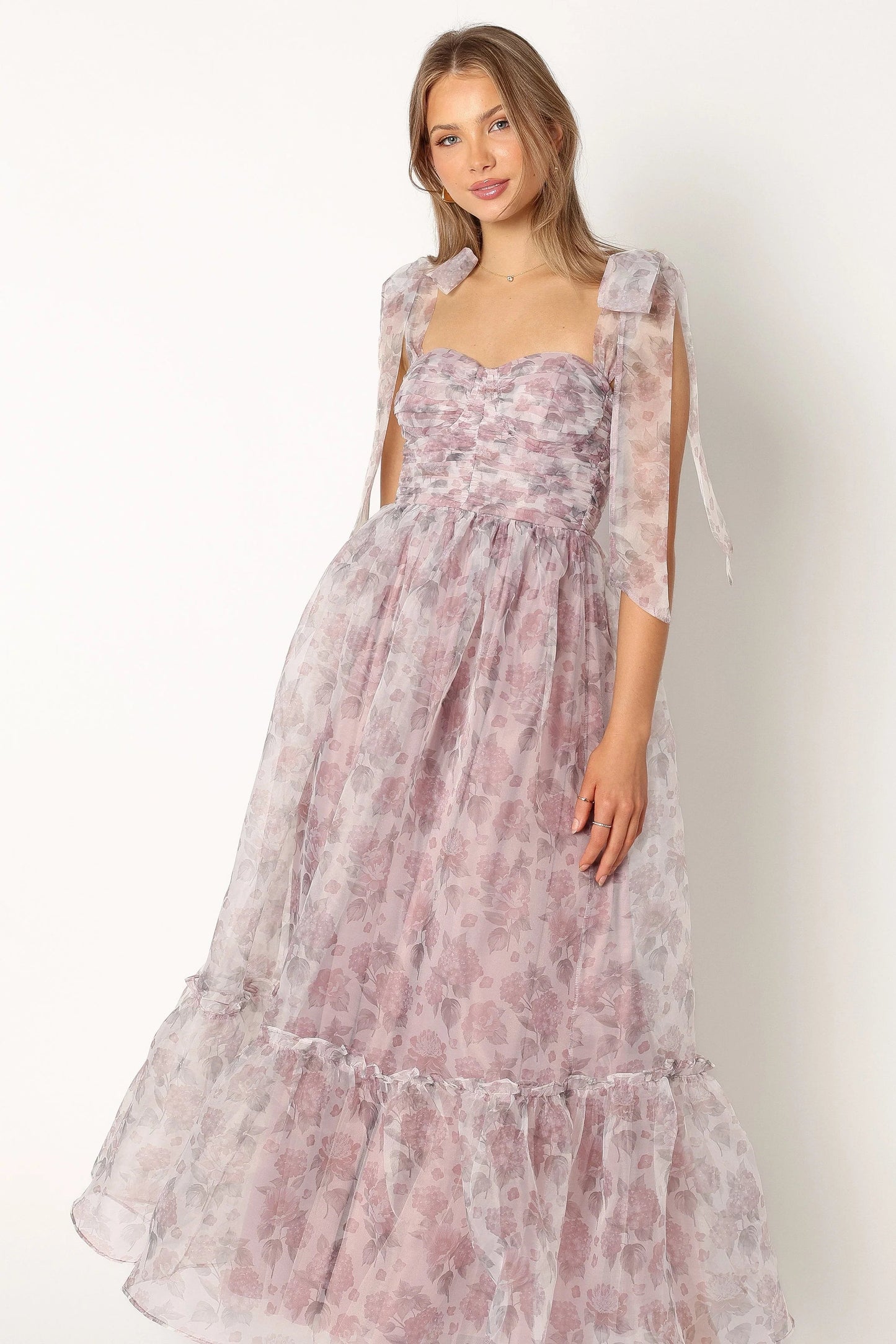 Blossom Chiffon Sweetheart Midi Dress