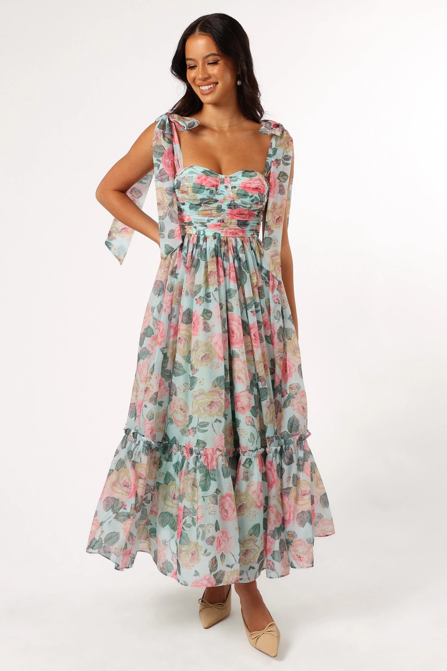 Blossom Chiffon Sweetheart Midi Dress