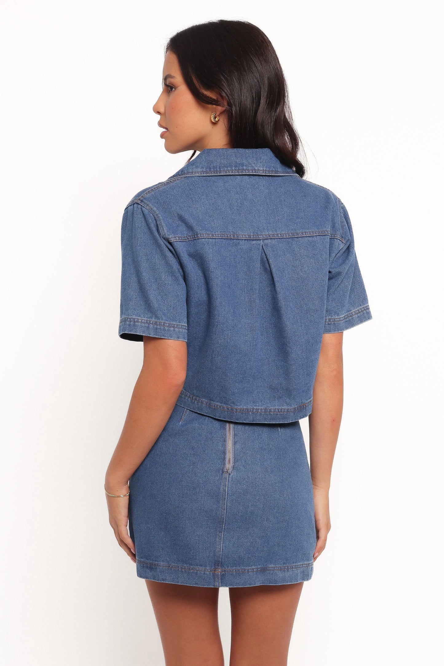 Collar & Pocket Crop Top & Skirt Set