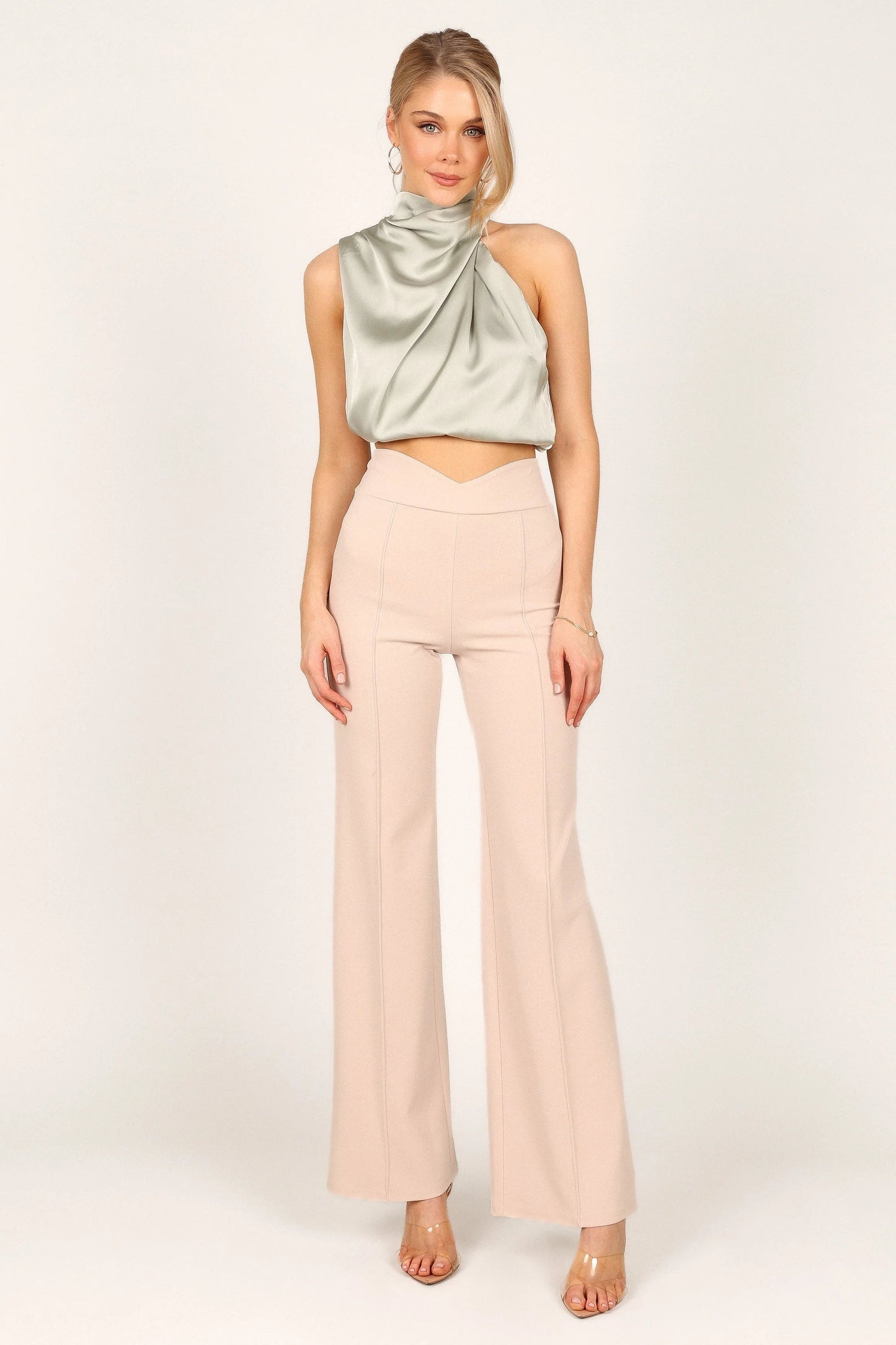 Drape Satin High-Neck Crop Top