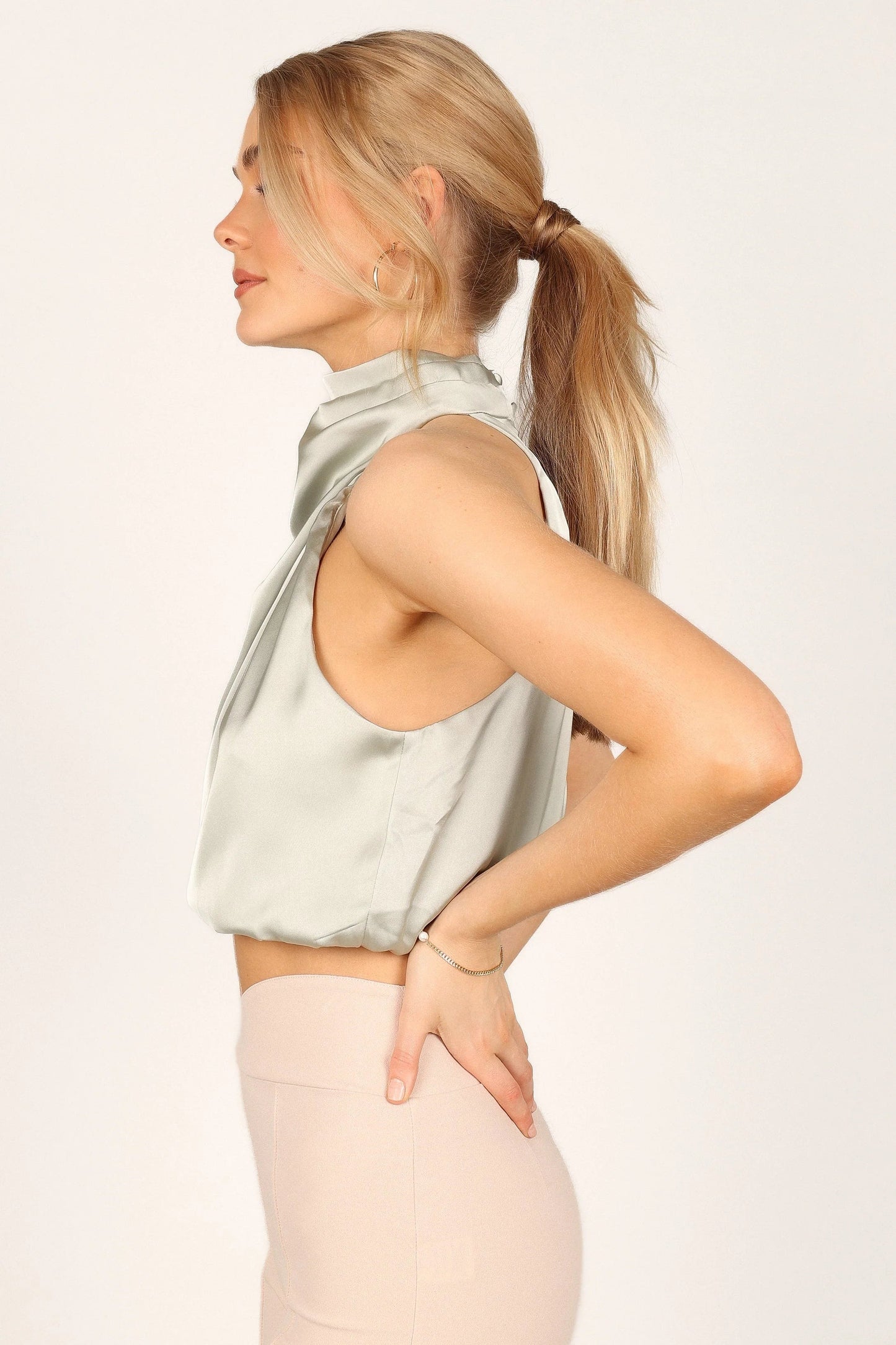 Drape Satin High-Neck Crop Top