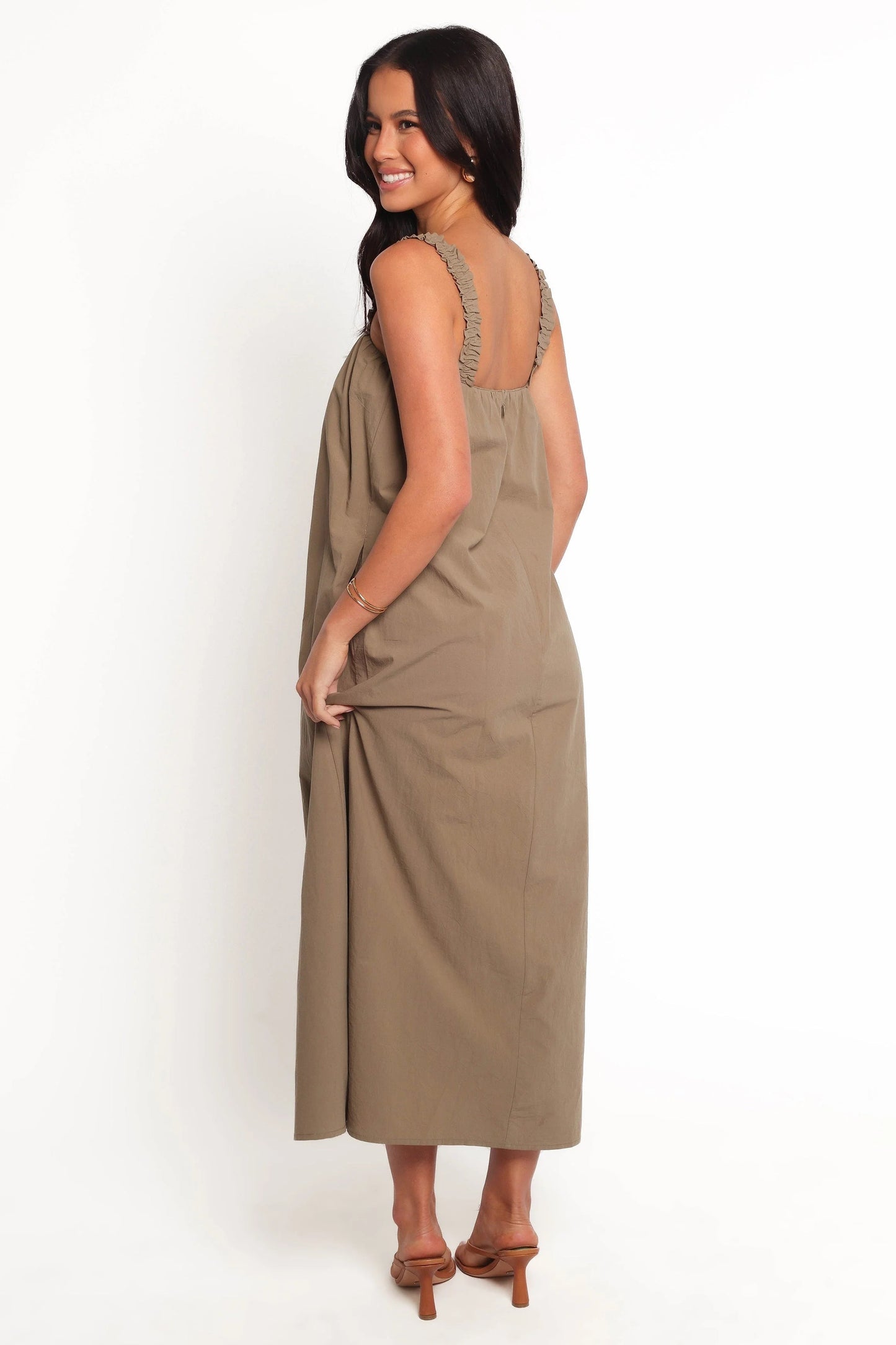 Shift-Style Straight-Neck Maxi Dress