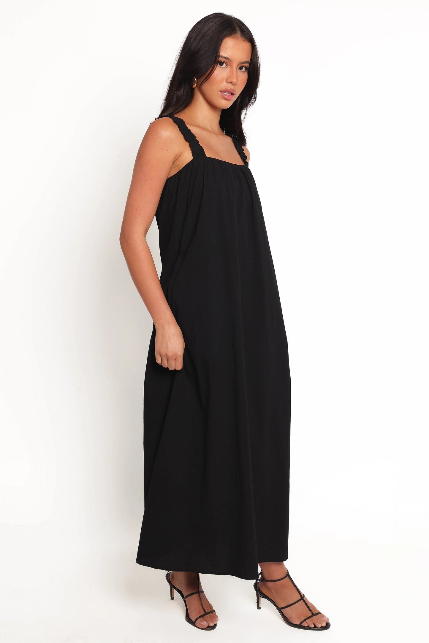 Shift-Style Straight-Neck Maxi Dress
