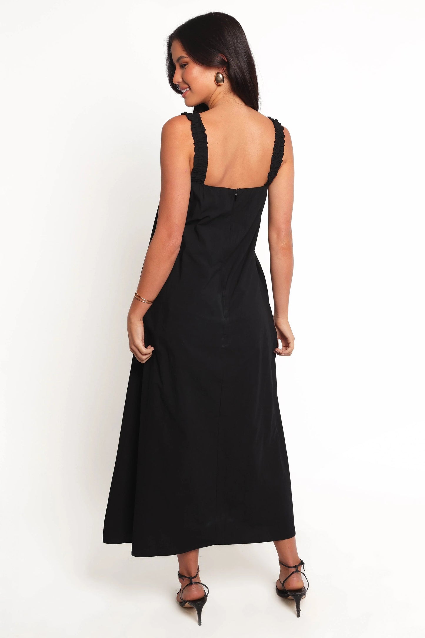Shift-Style Straight-Neck Maxi Dress