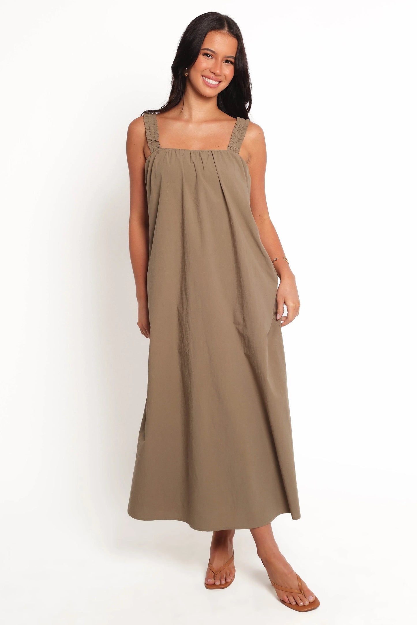 Shift-Style Straight-Neck Maxi Dress