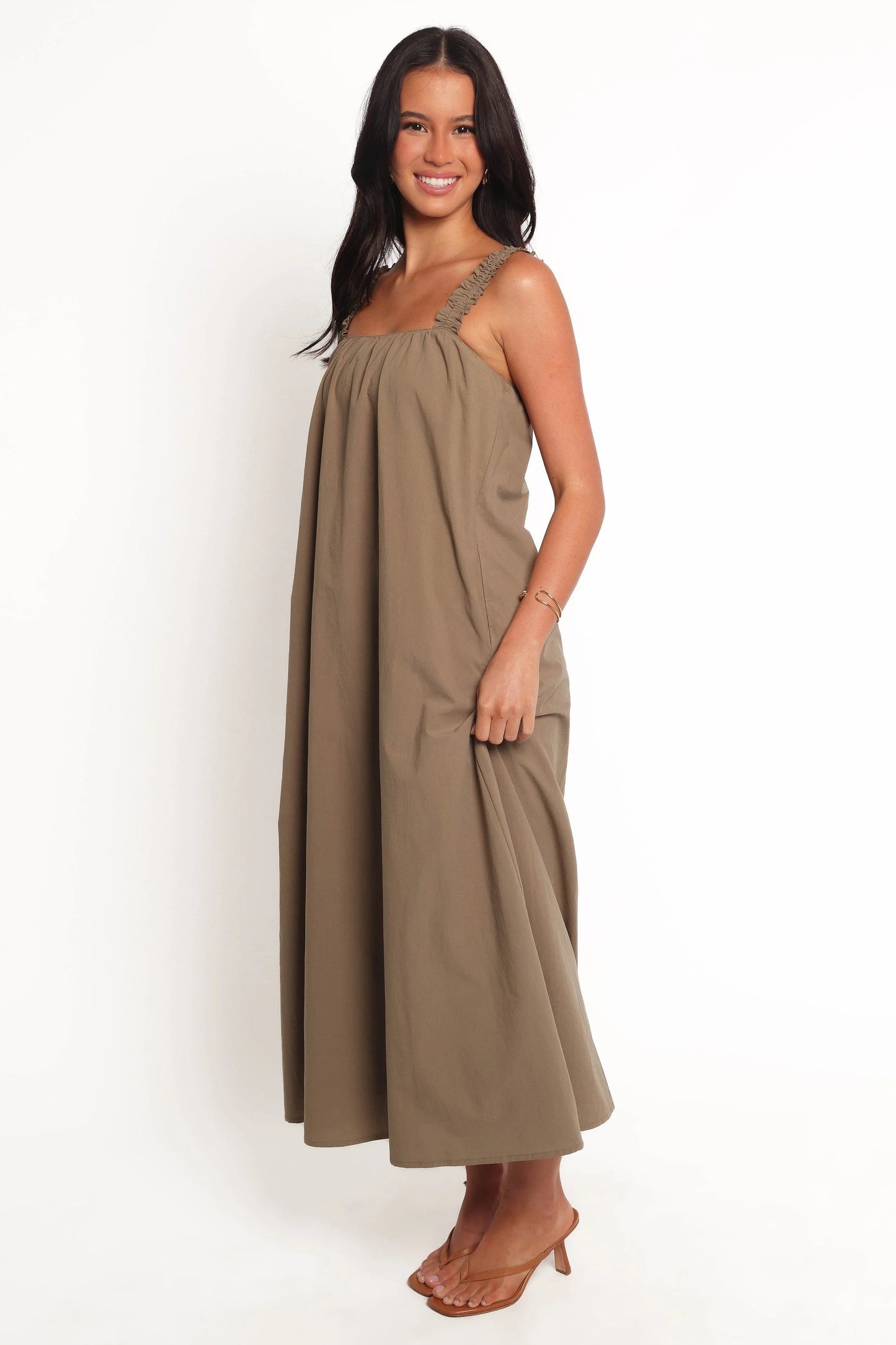 Shift-Style Straight-Neck Maxi Dress