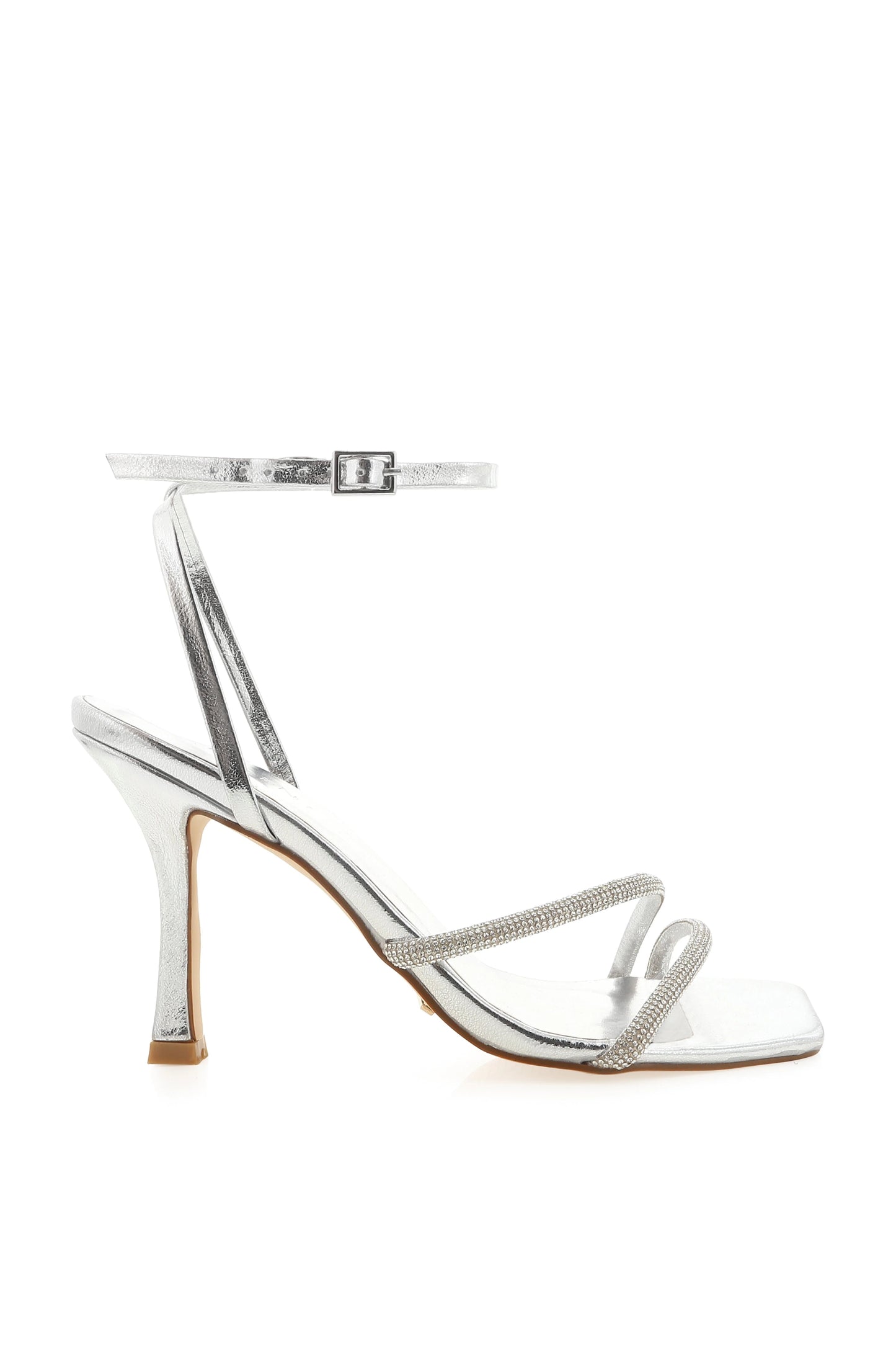 Silver Diamante Ankle-Strap Stilettos