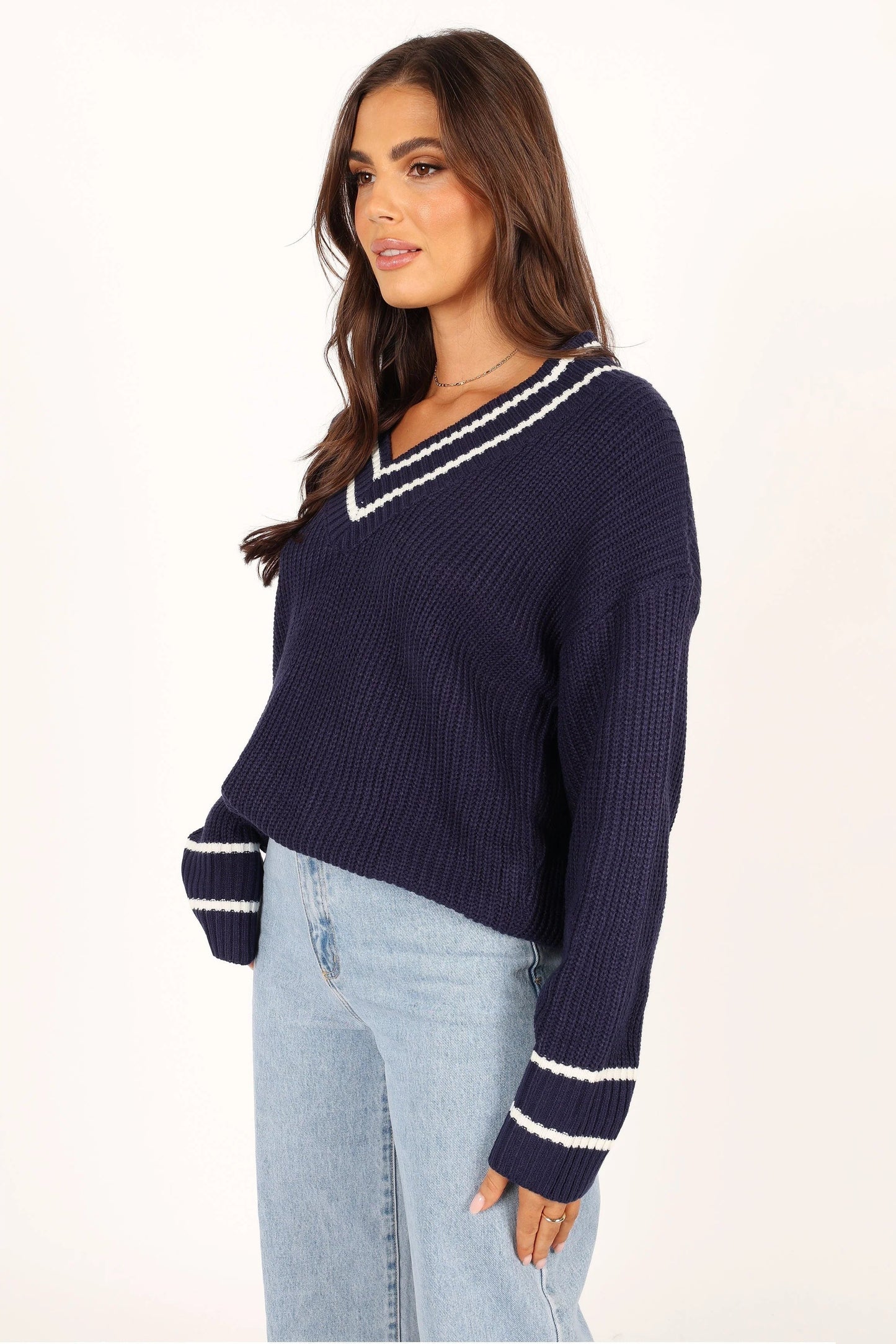 Striped V-Neck Knit Sweater