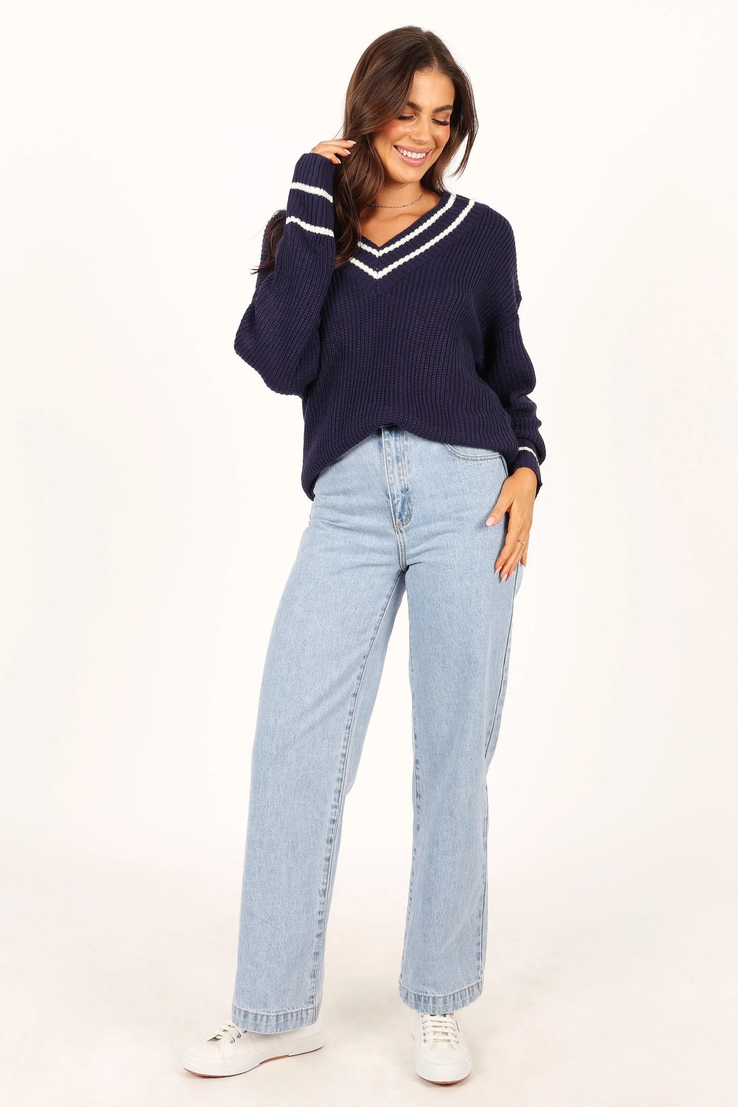 Striped V-Neck Knit Sweater