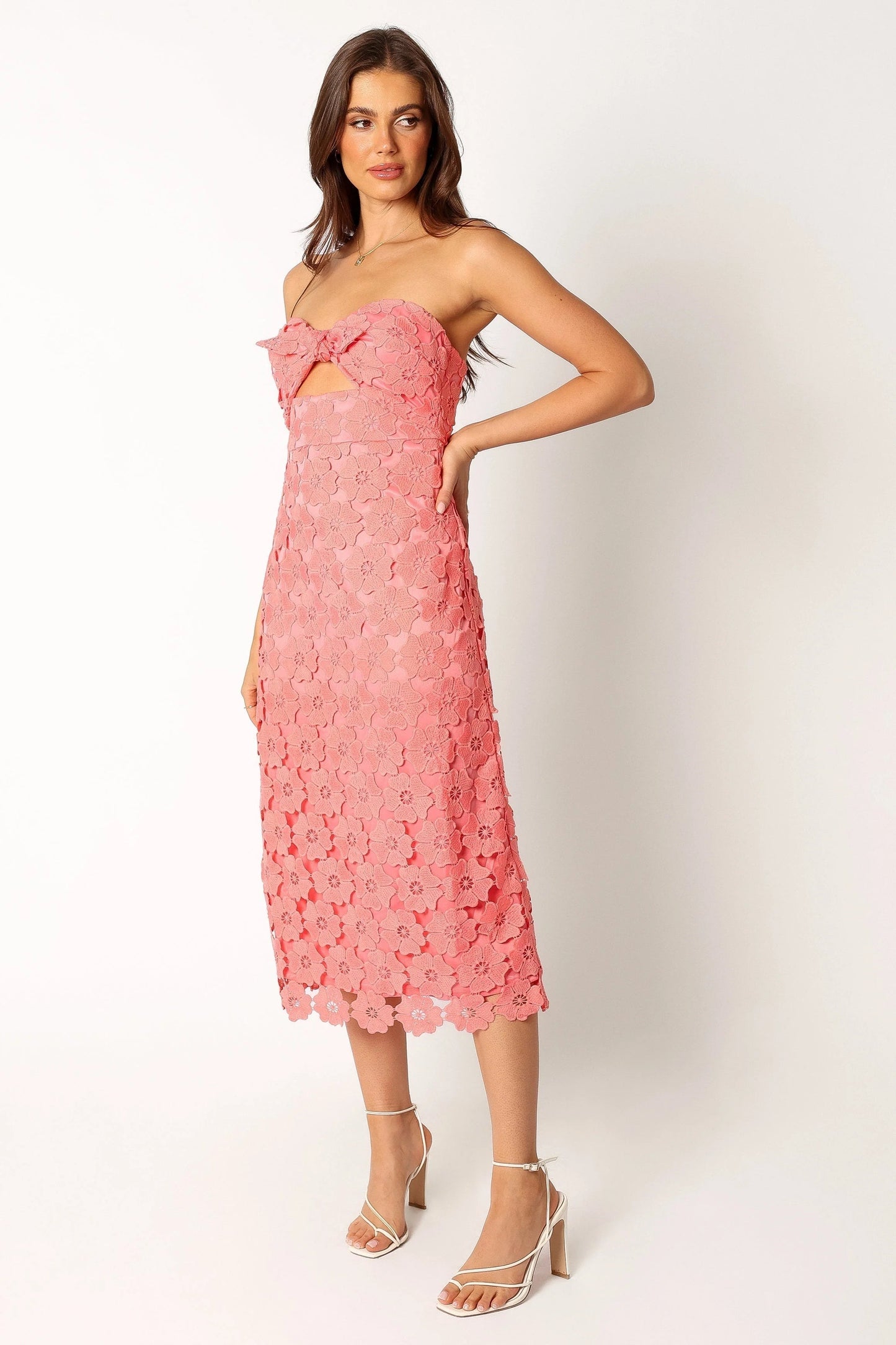 Sweetheart Knot-Detail Strapless Midi Dress