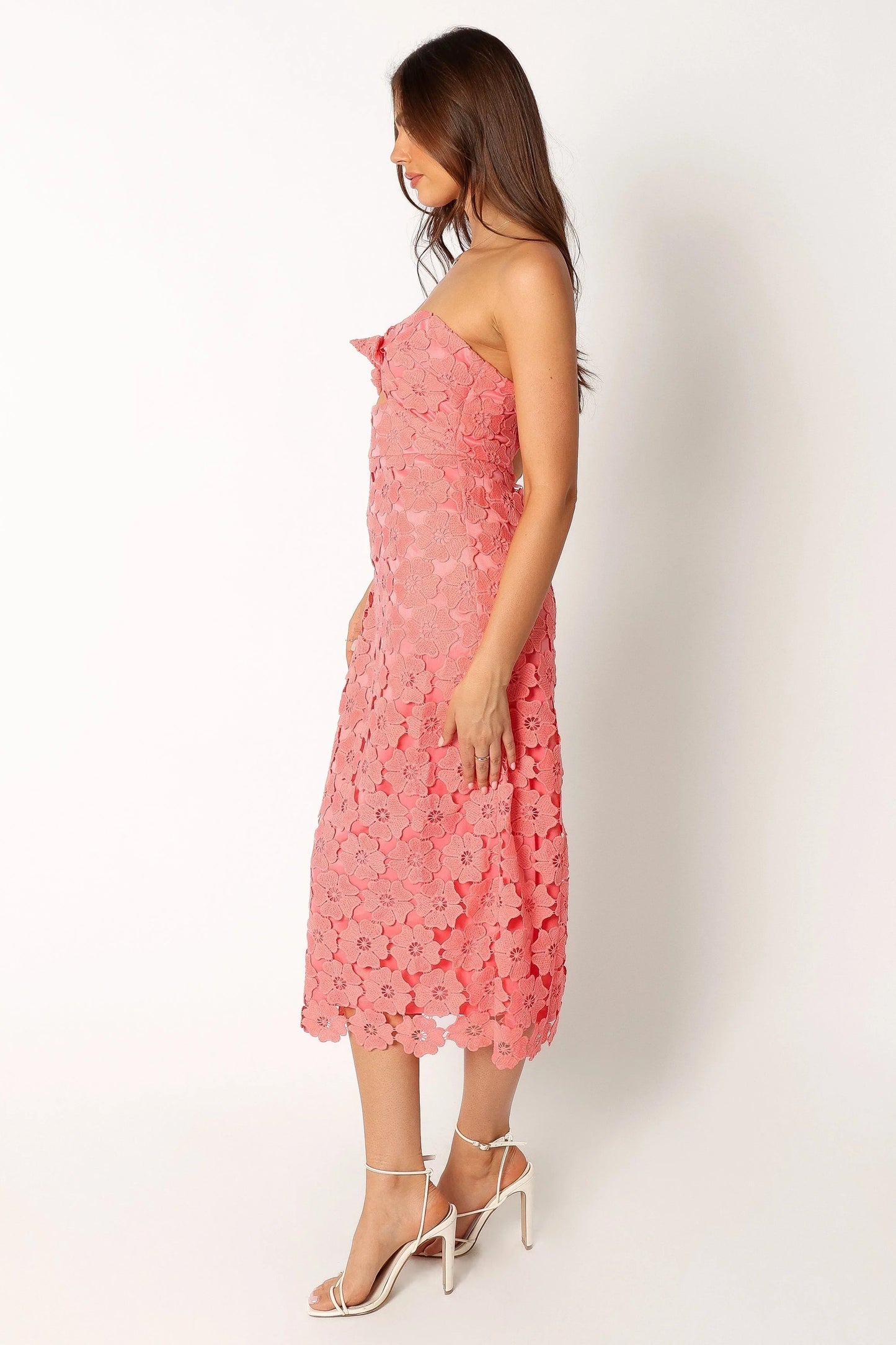 Sweetheart Knot-Detail Strapless Midi Dress