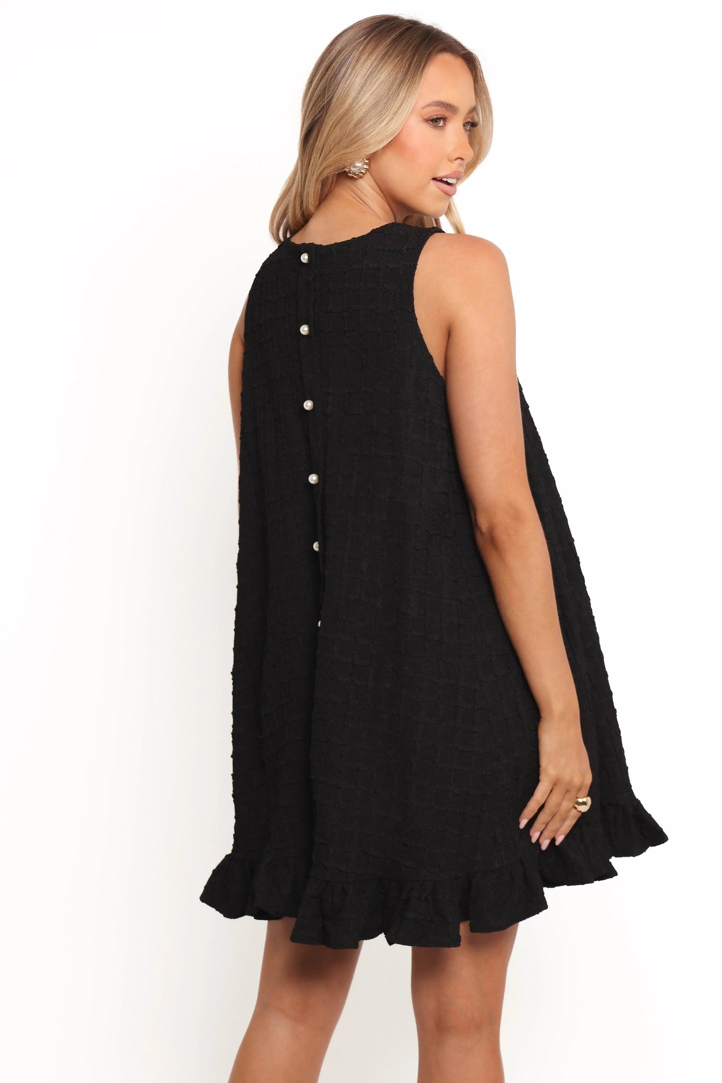 Textured Ruffle-Hem Mini Dress
