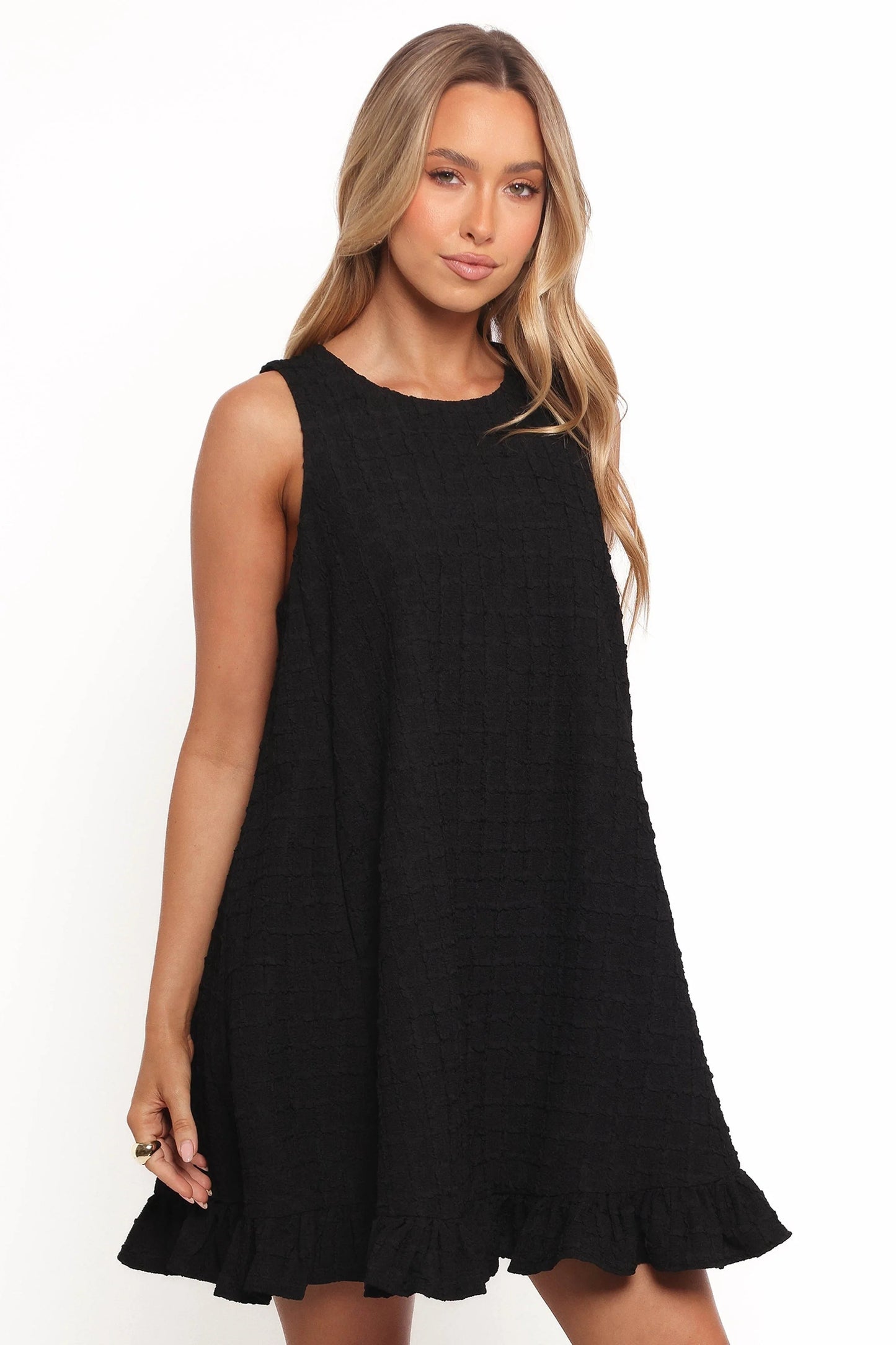 Textured Ruffle-Hem Mini Dress
