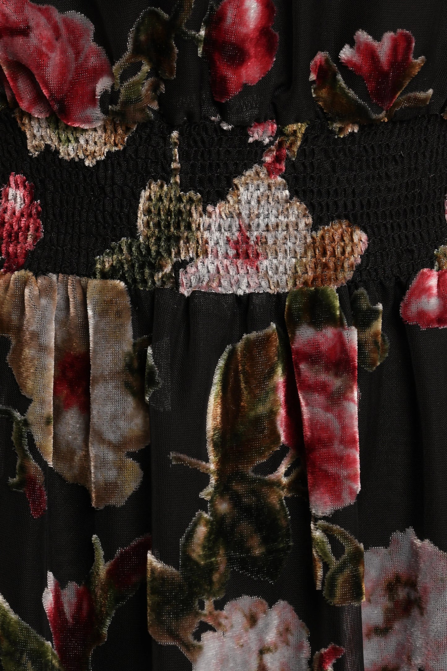 Velvet Floral High-Neck Midi Dress