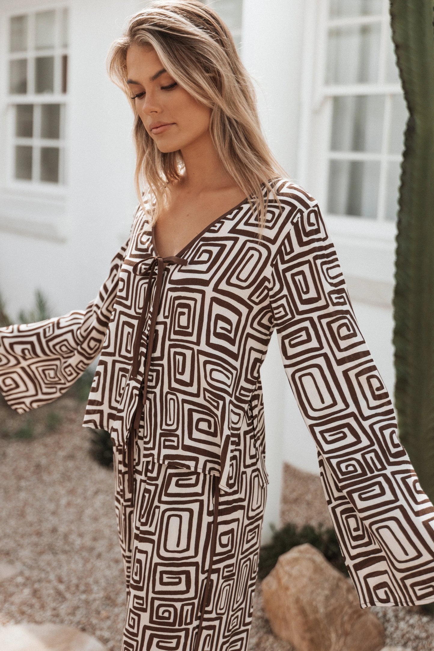 Abstract Print V-Neck Blouse