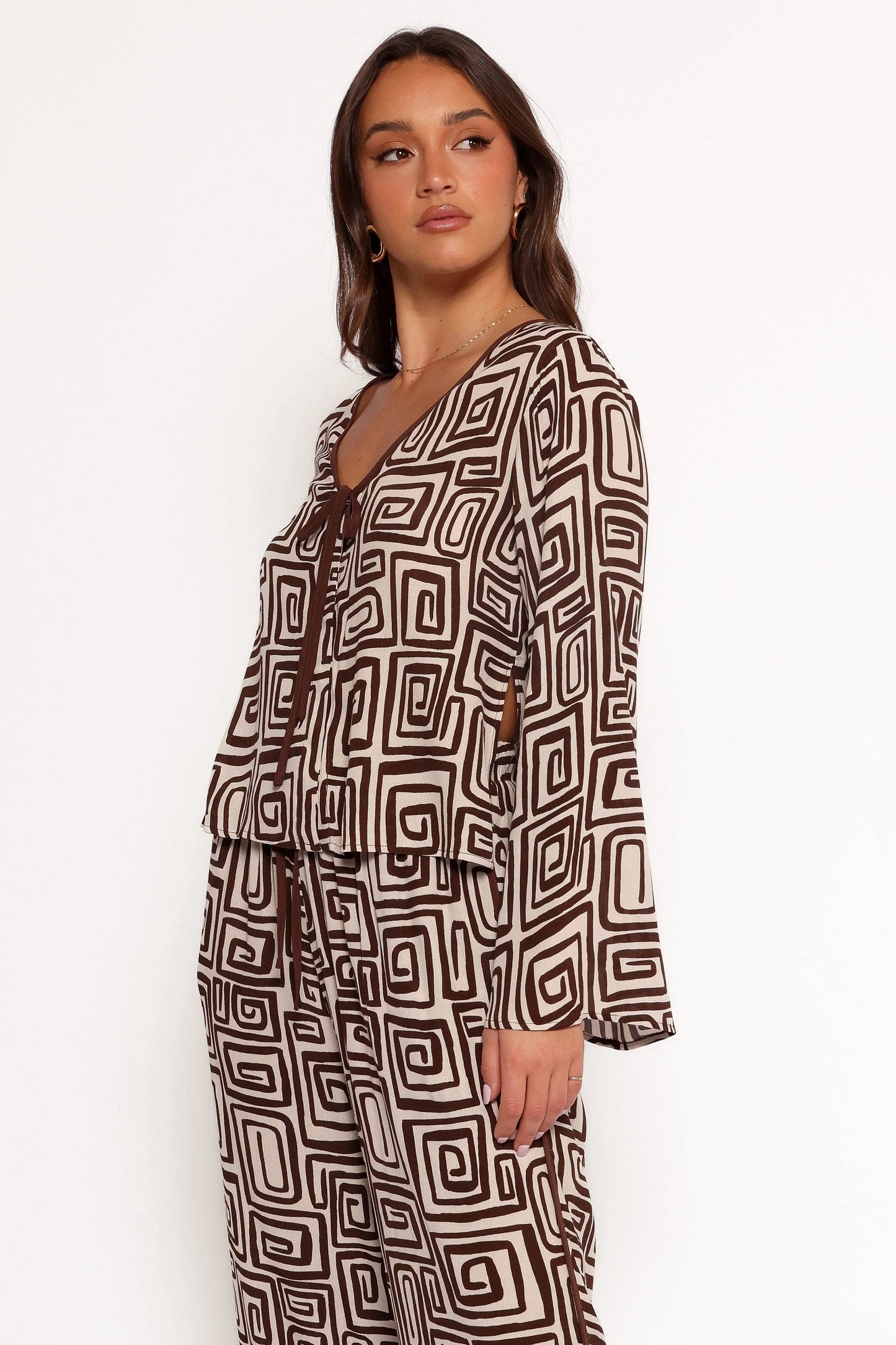 Abstract Print V-Neck Blouse