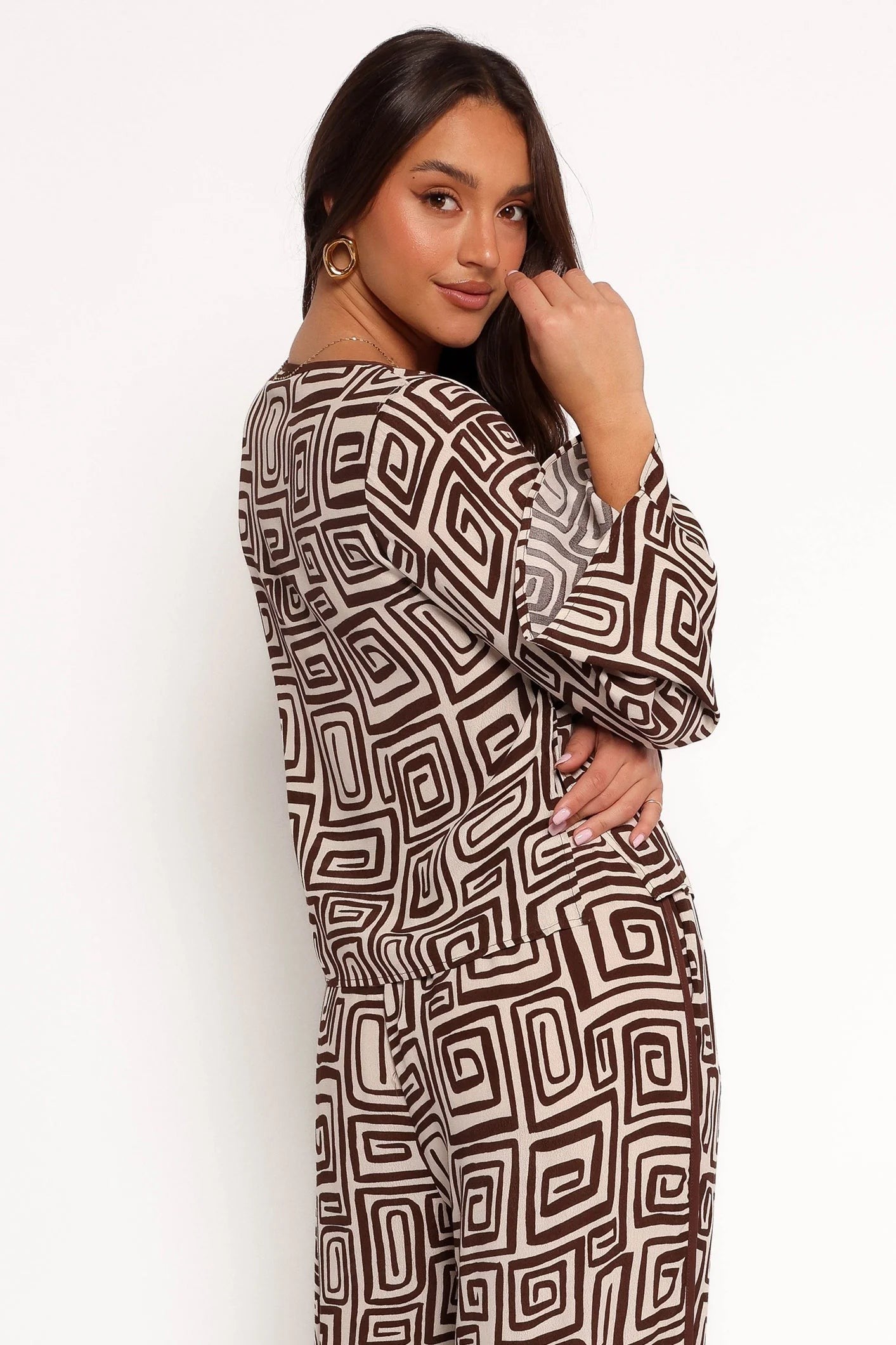 Abstract Print V-Neck Blouse