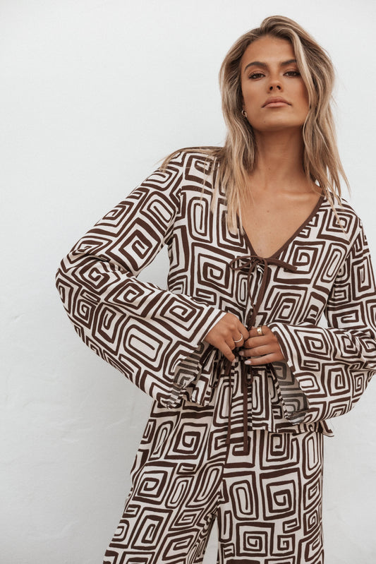 Abstract Print V-Neck Blouse