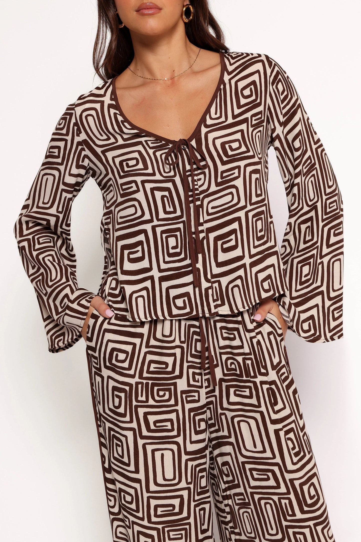 Abstract Print V-Neck Blouse