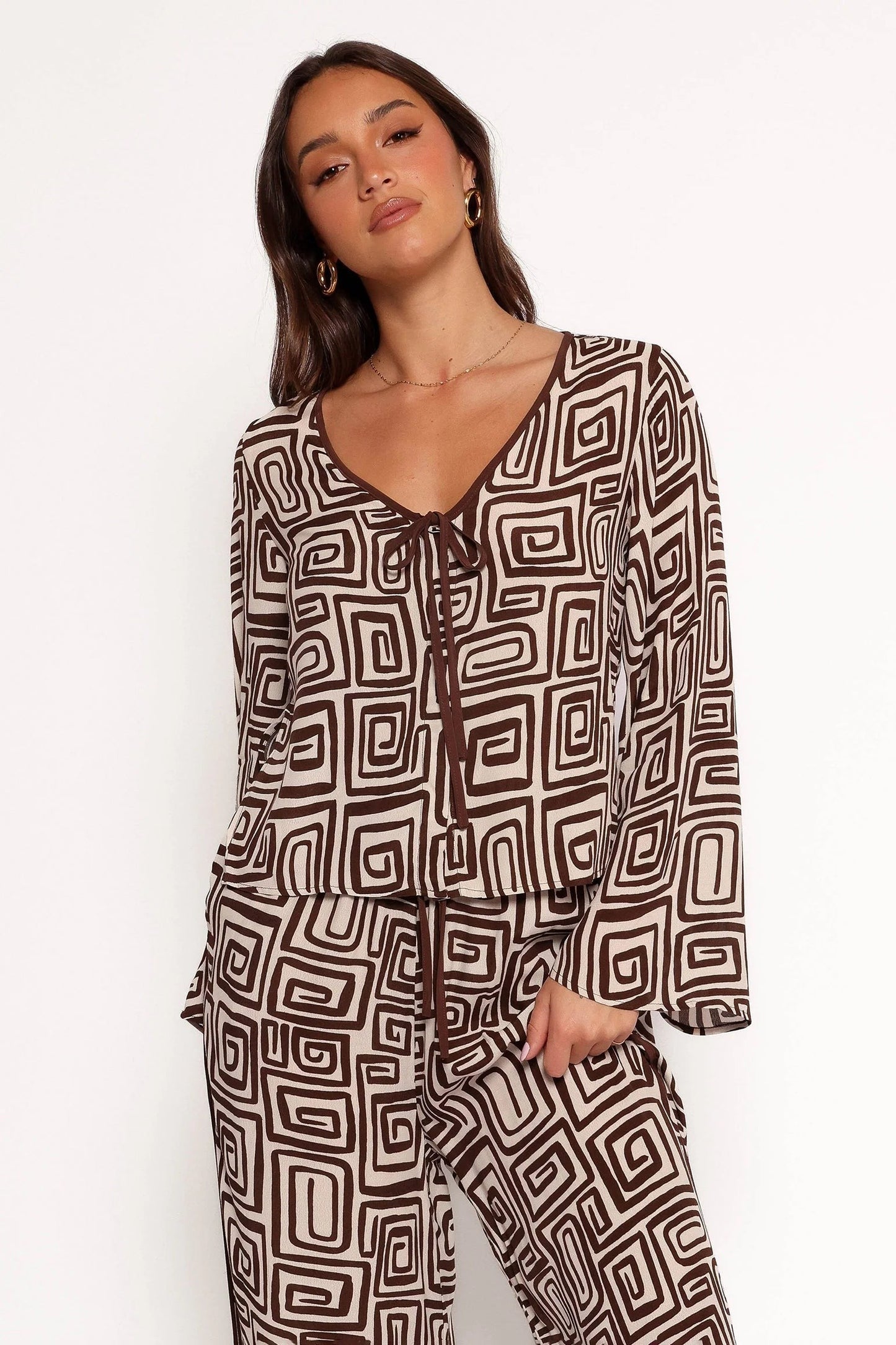 Abstract Print V-Neck Blouse