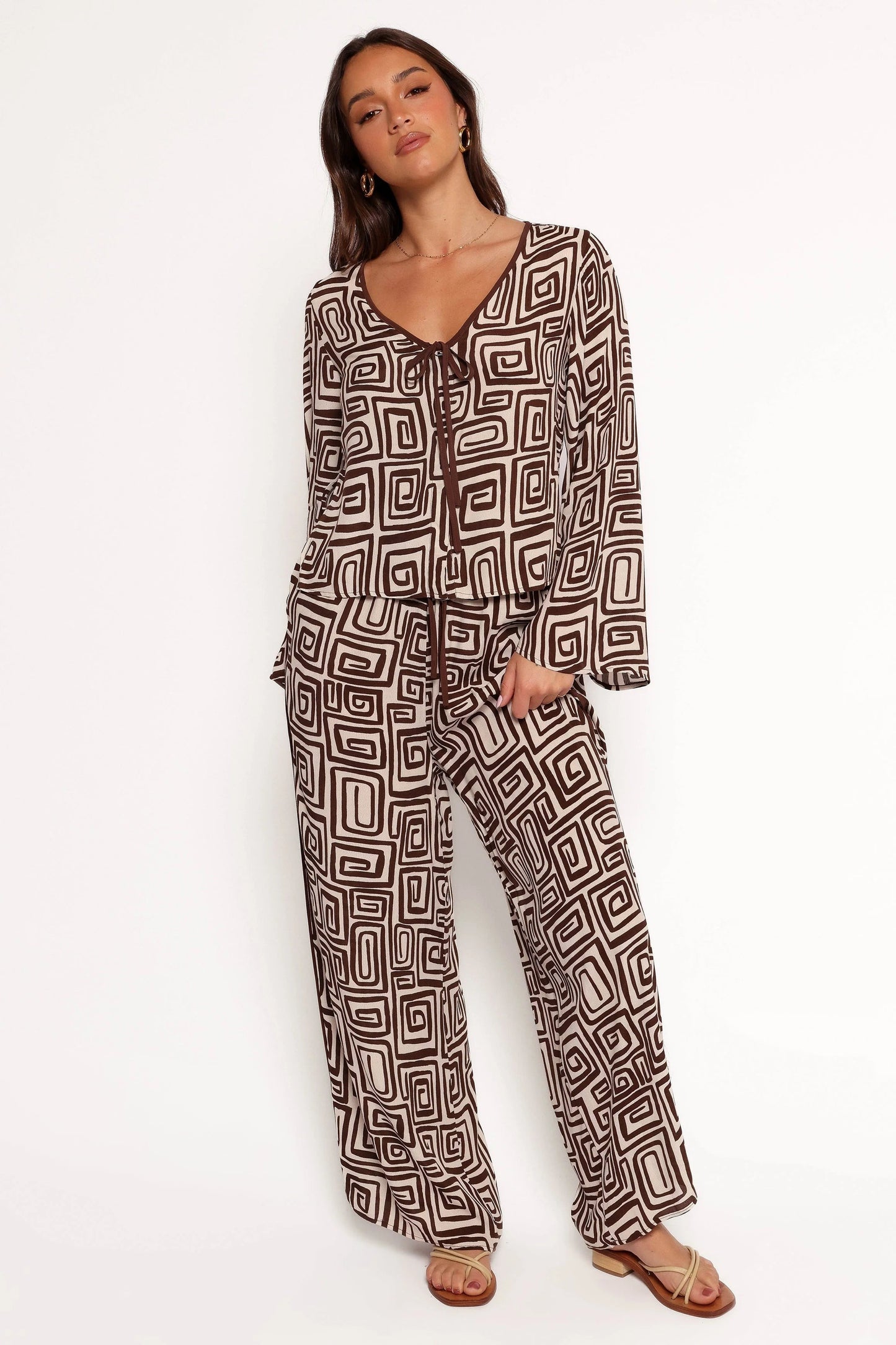 Abstract Print V-Neck Blouse