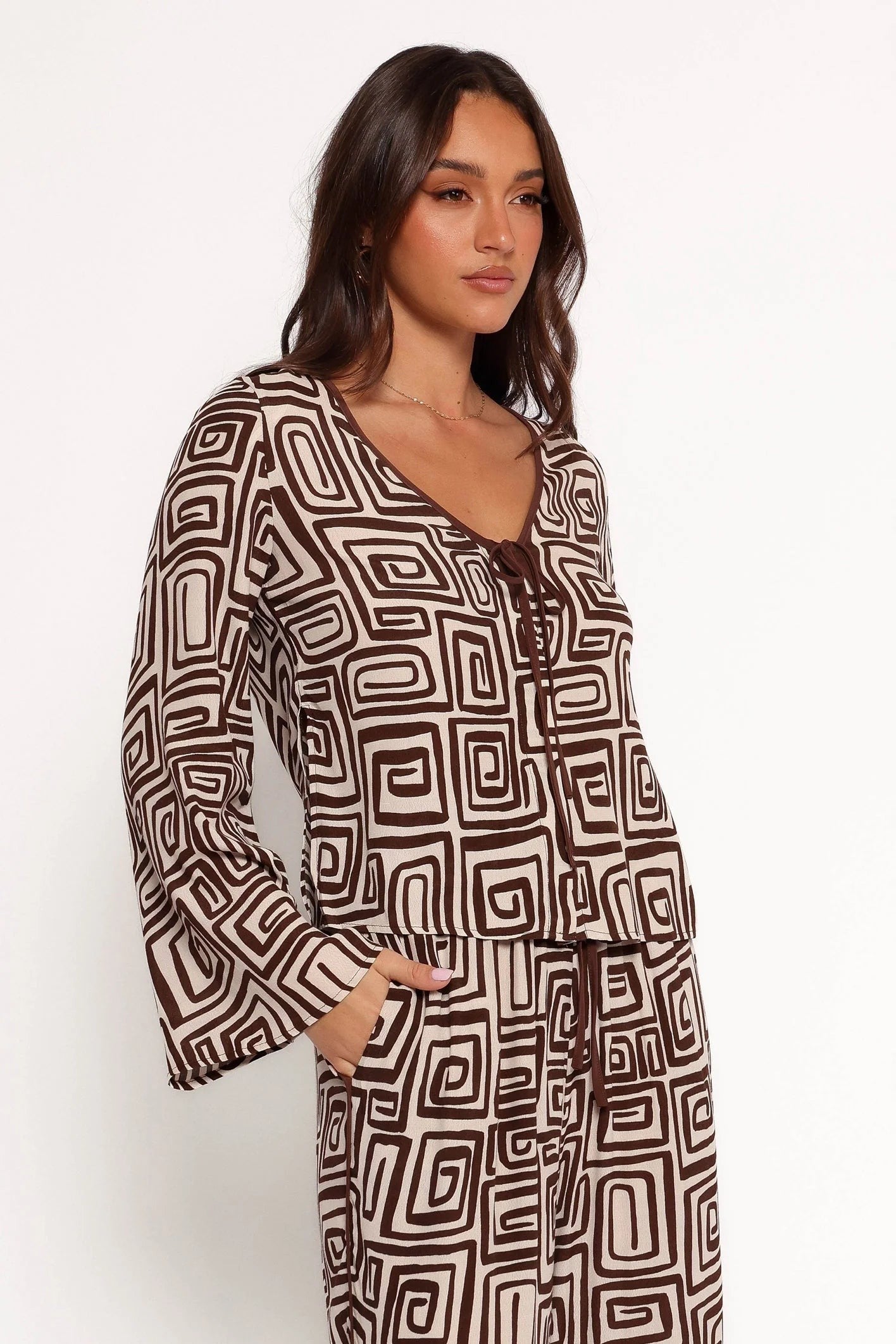 Abstract Print V-Neck Blouse