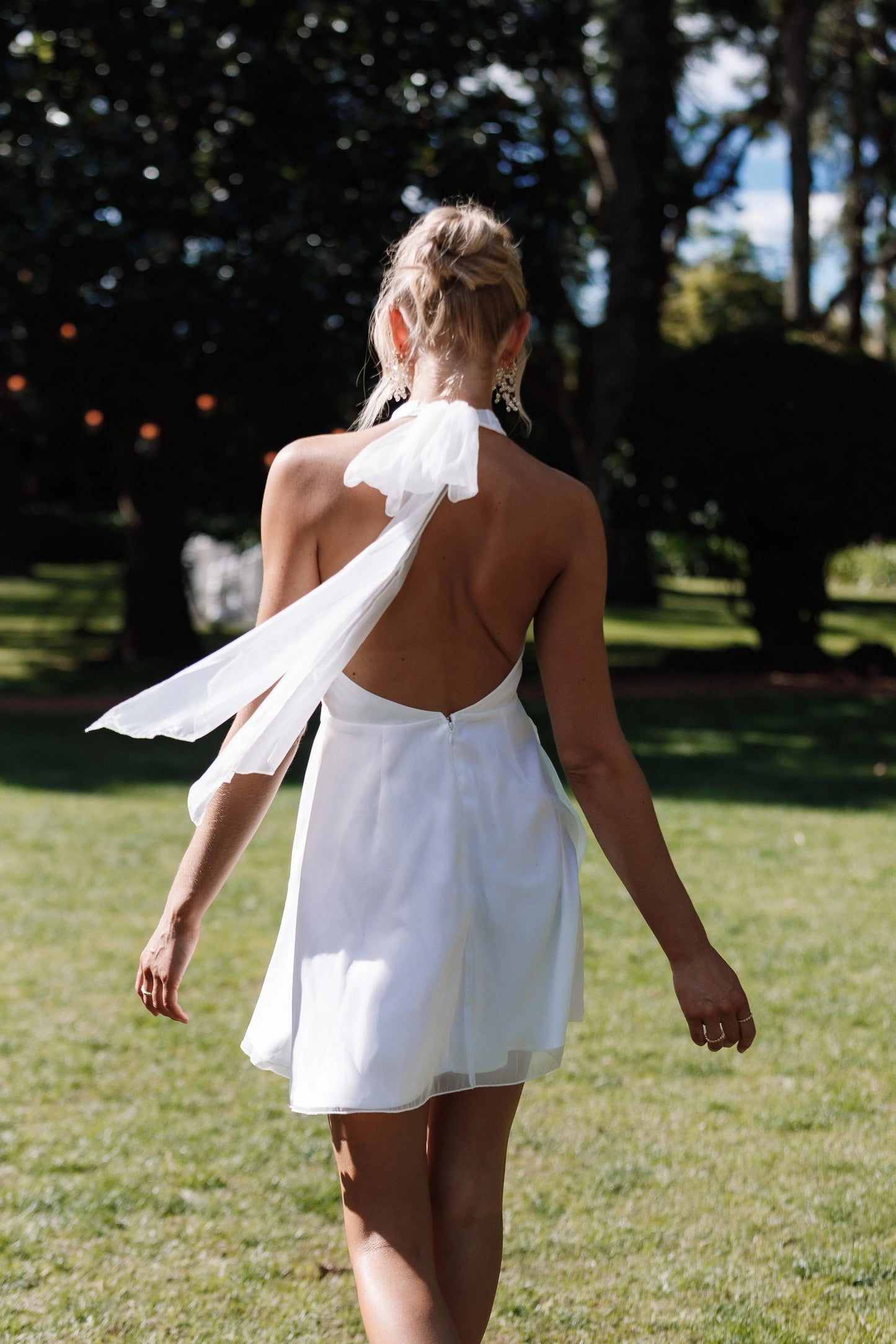Anya Halter-Tie Tulle-Overlay Mini Dress