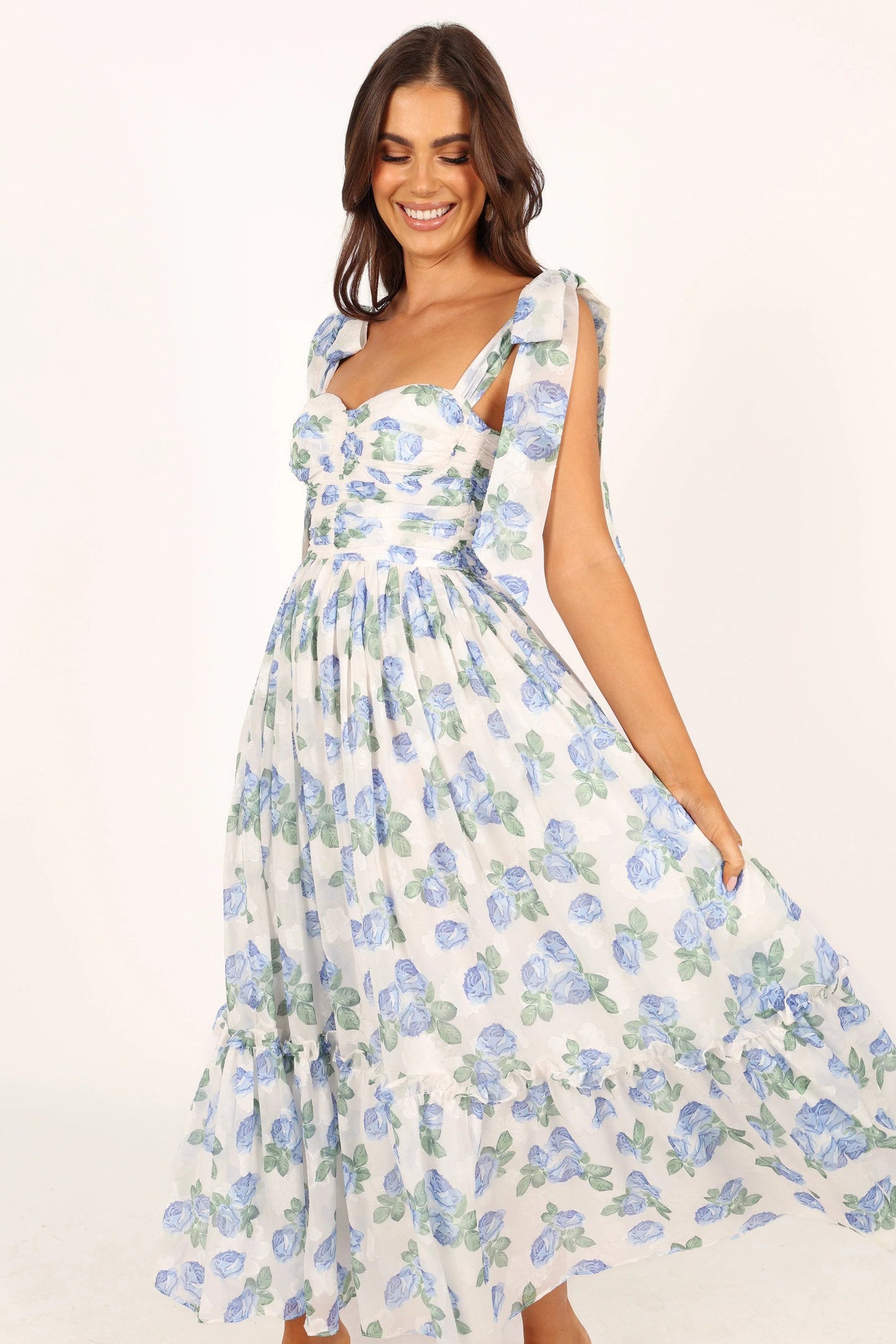 Blossom Chiffon Sweetheart Midi Dress