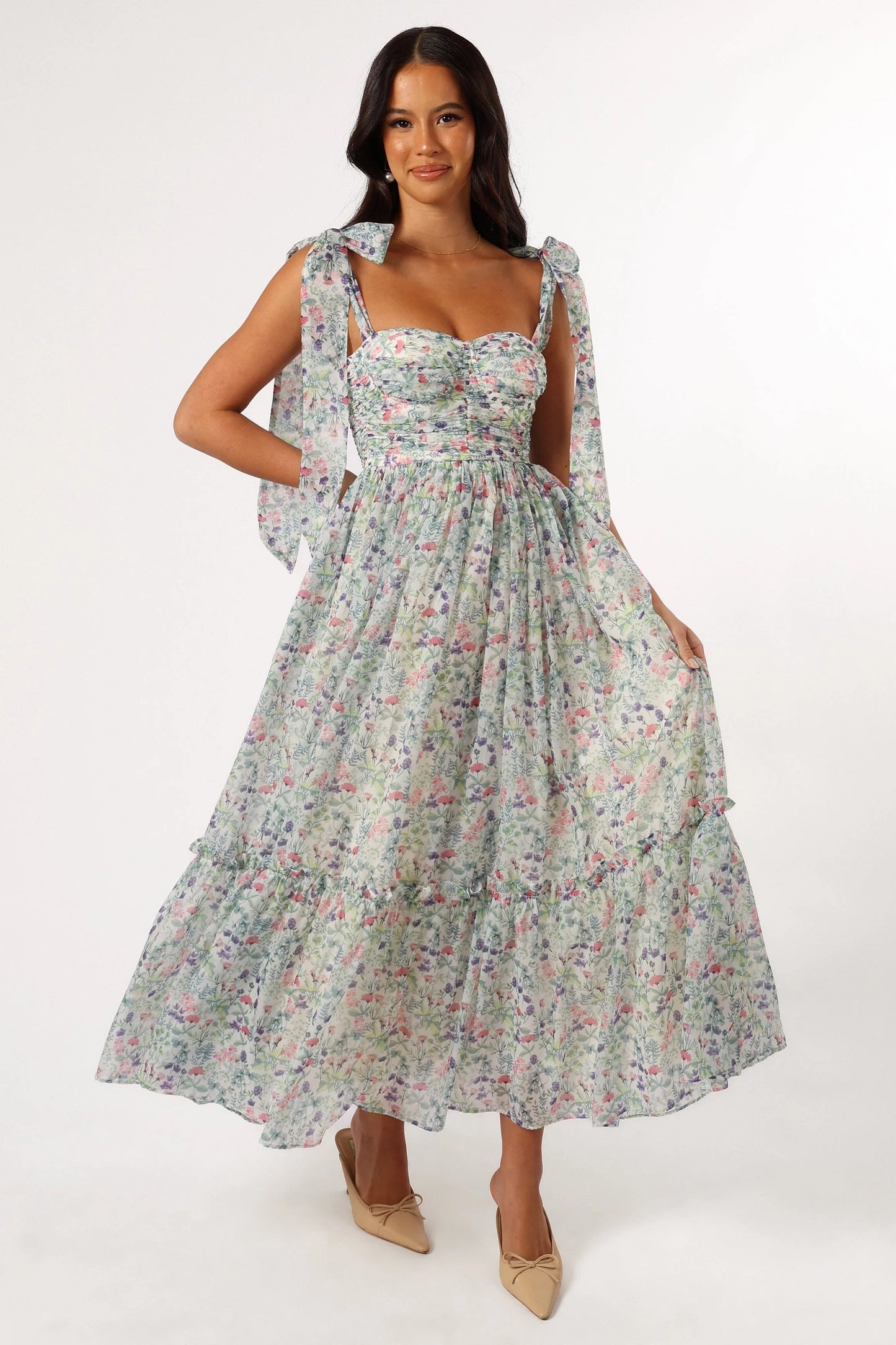 Blossom Chiffon Sweetheart Midi Dress