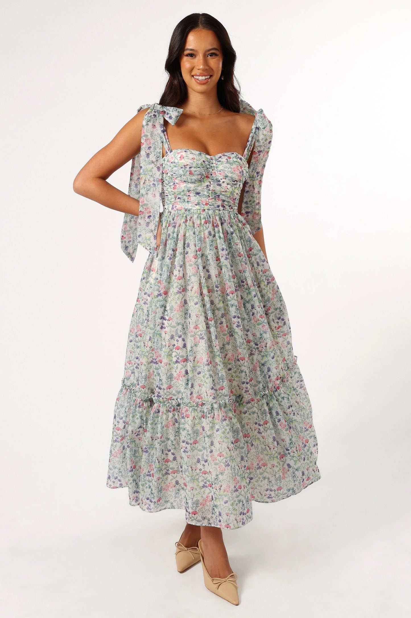 Blossom Chiffon Sweetheart Midi Dress