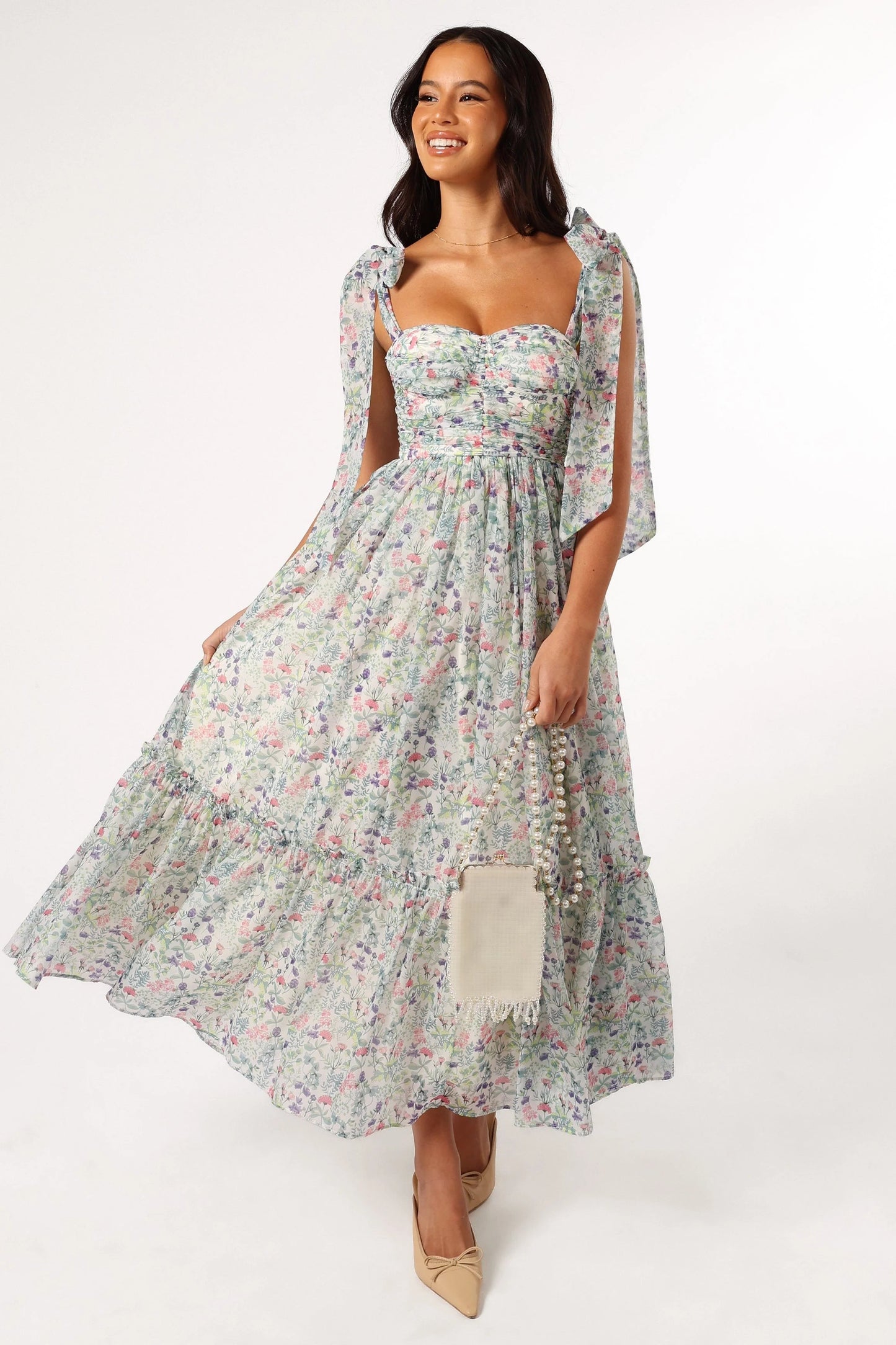 Blossom Chiffon Sweetheart Midi Dress
