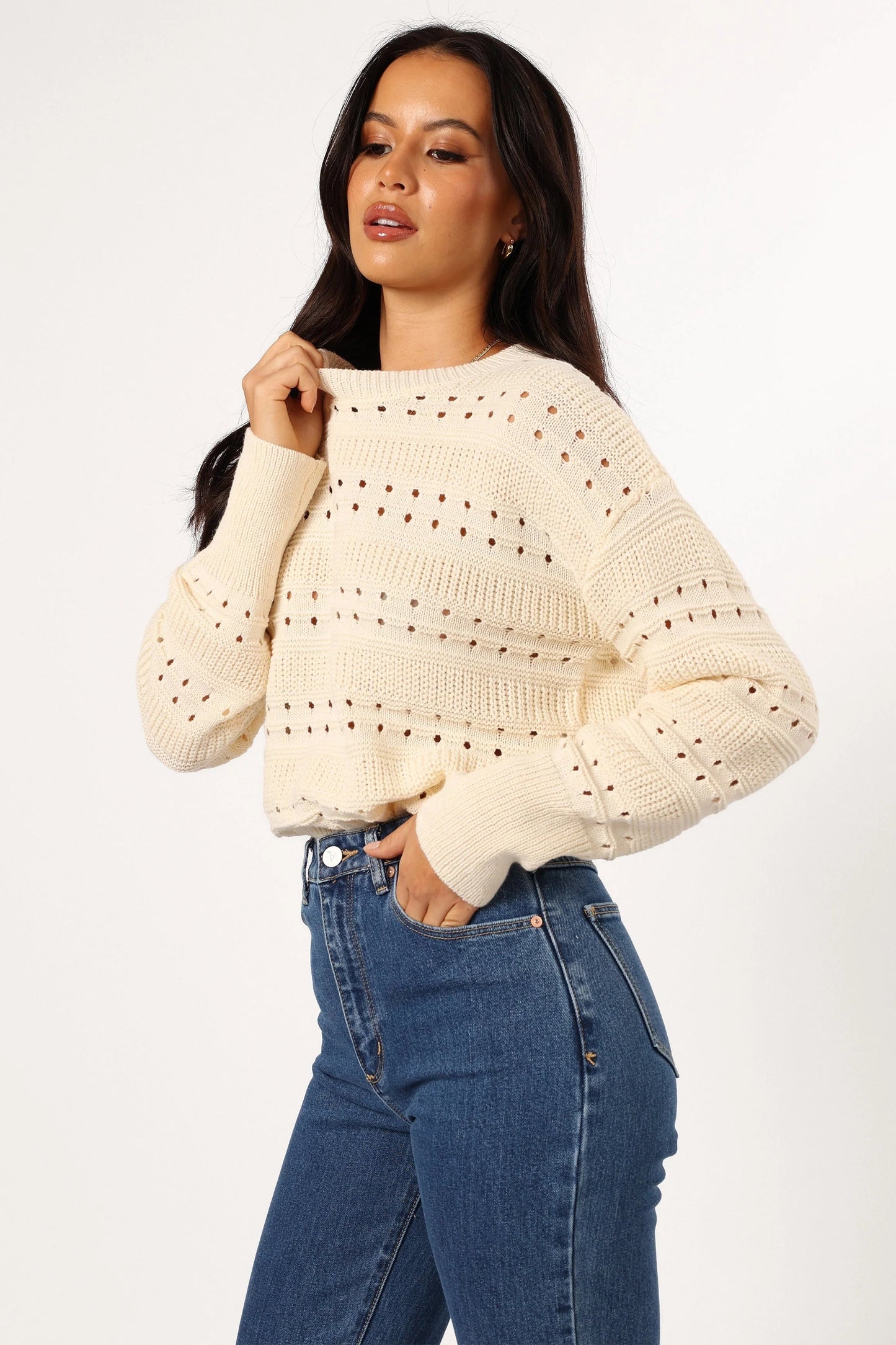 Cable-Stripe Knit Sweater