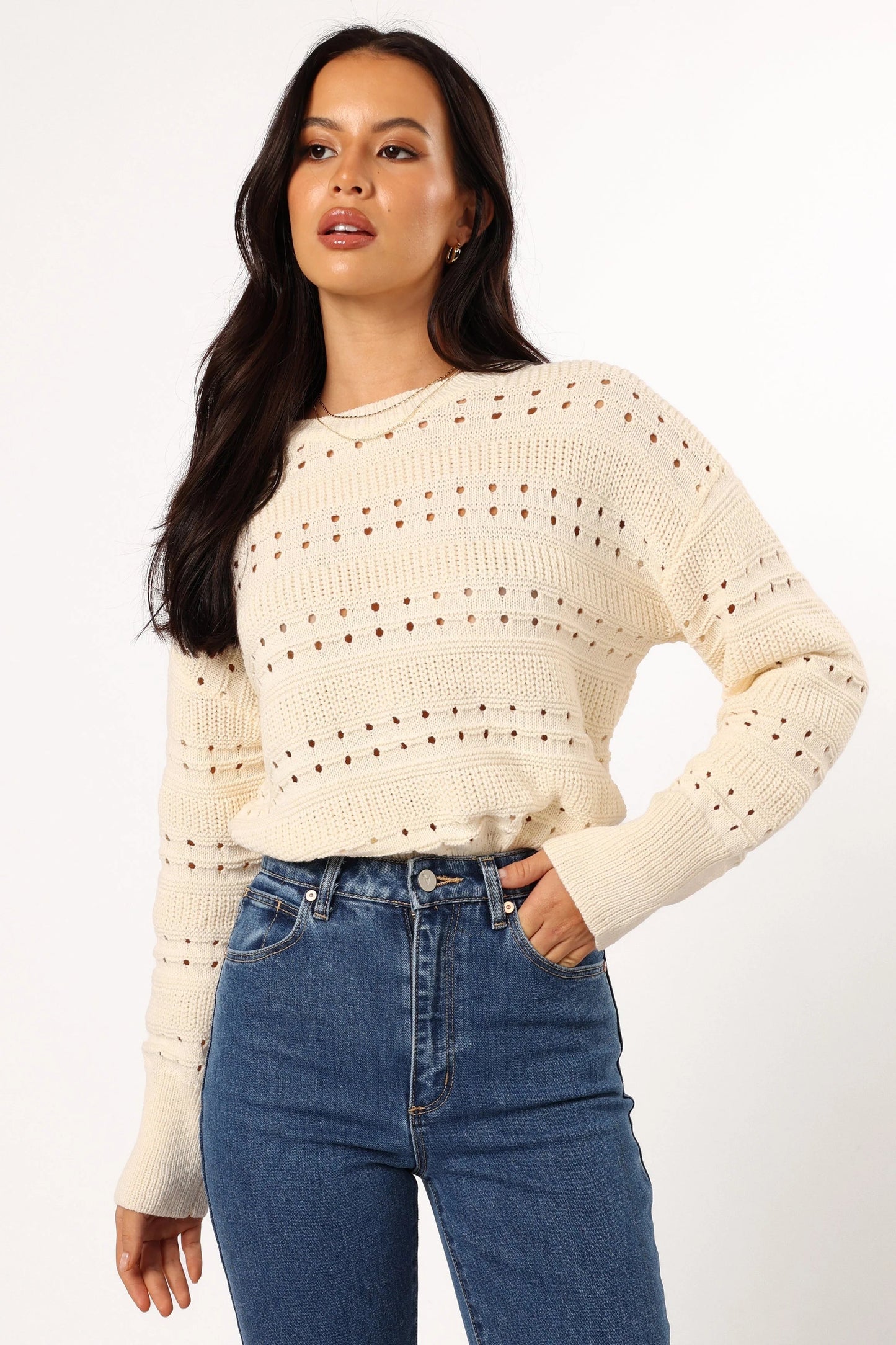 Cable-Stripe Knit Sweater