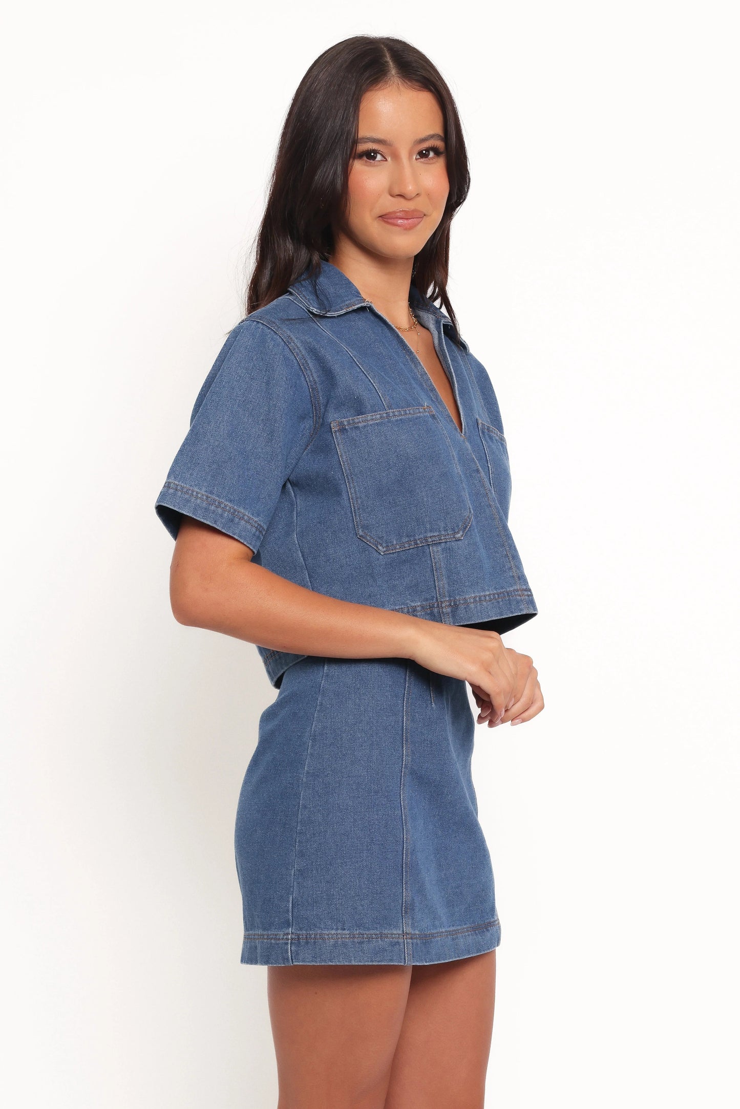 Collar & Pocket Crop Top & Skirt Set