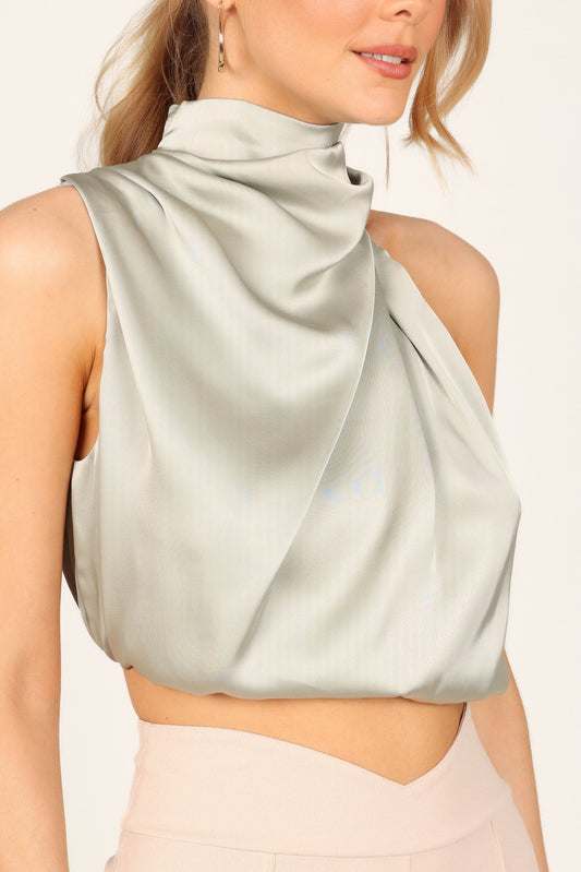 Drape Satin High-Neck Crop Top