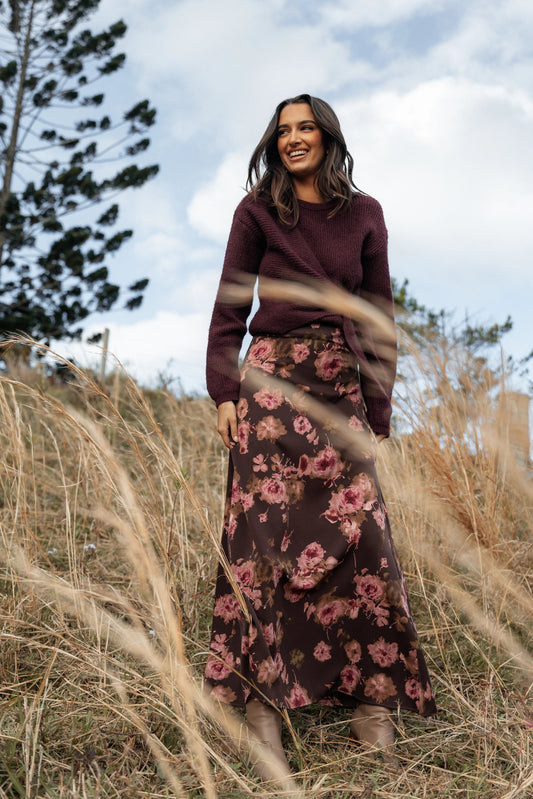 Floral A-Line Midi Skirt