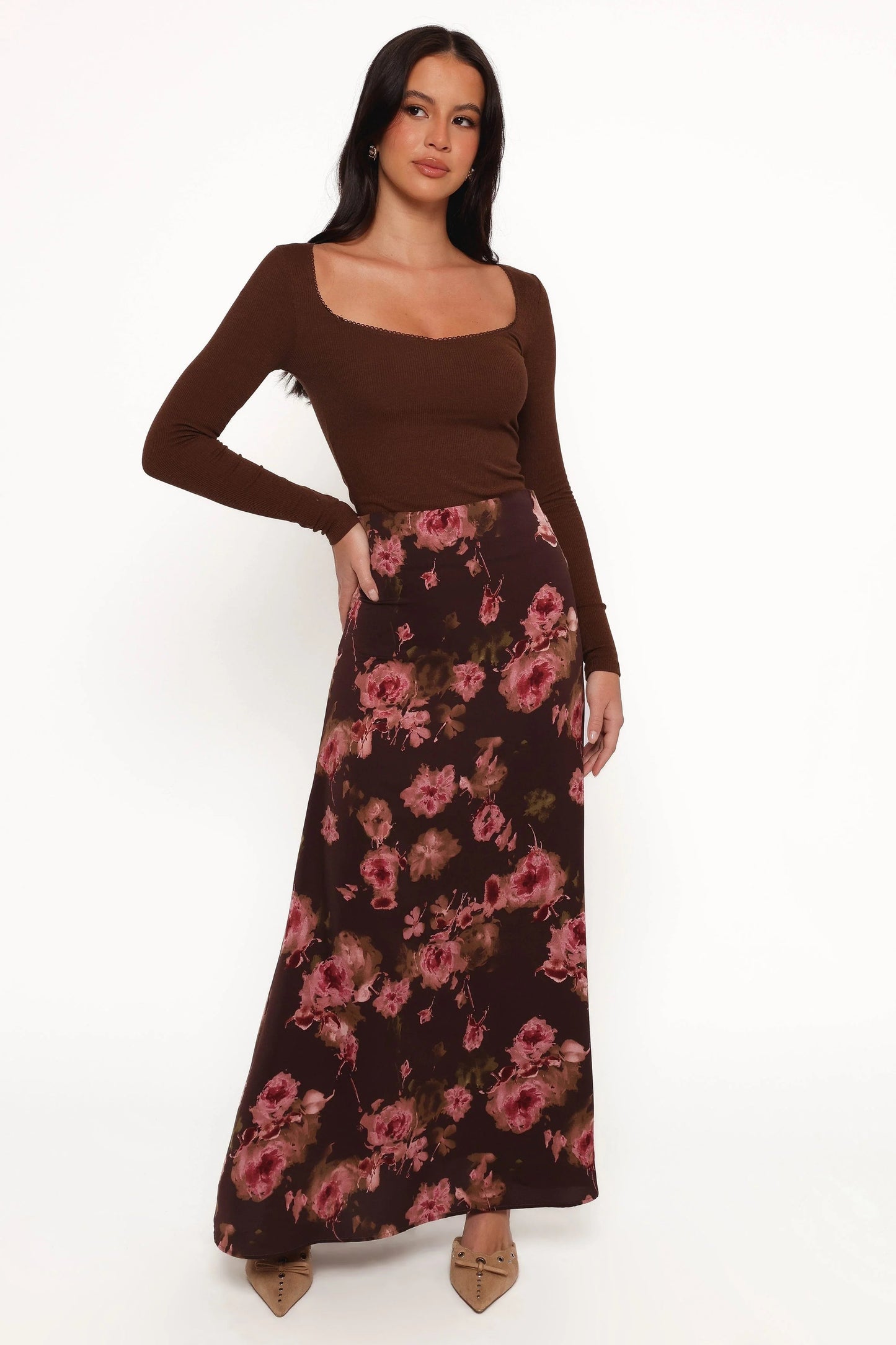 Floral A-Line Midi Skirt