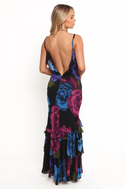 Frill-Trim Pink Multi V-Neck Maxi Dress