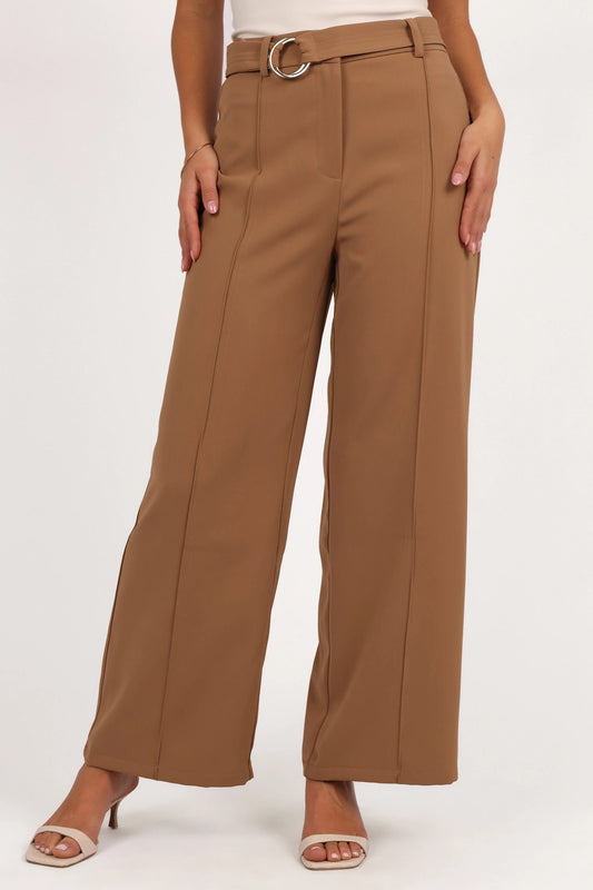 High-Waist Wide-Leg BelTed Pants