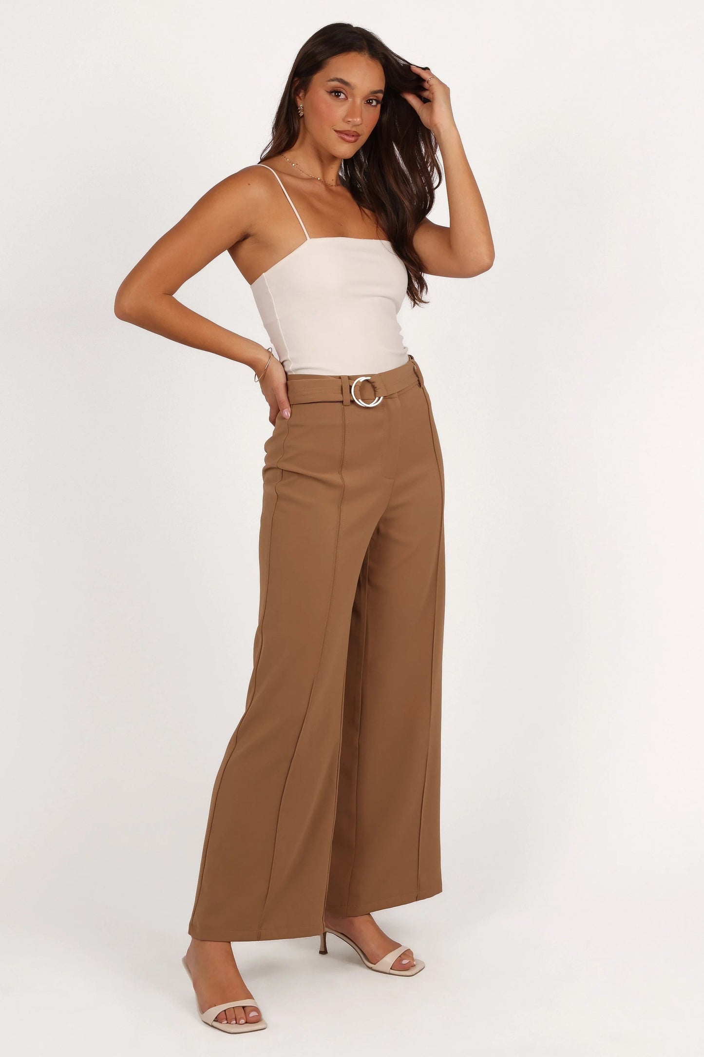 High-Waist Wide-Leg BelTed Pants