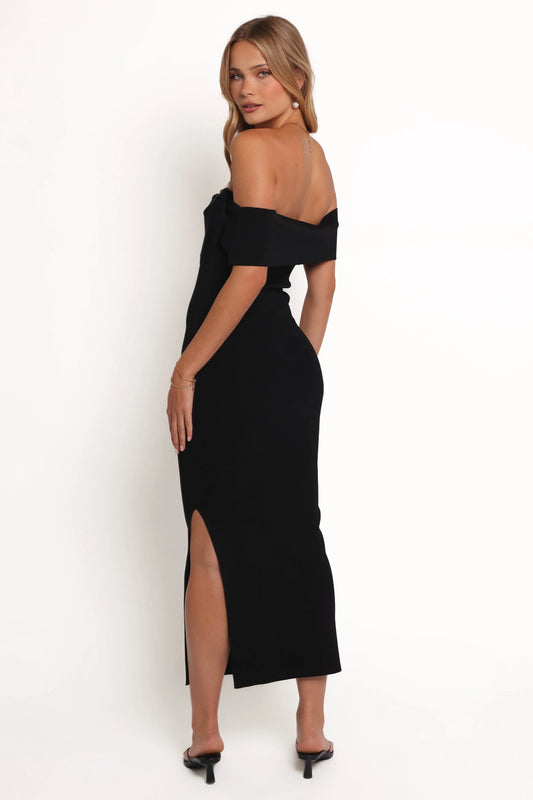 Off-Shoulder Rib Knit Midi Dress