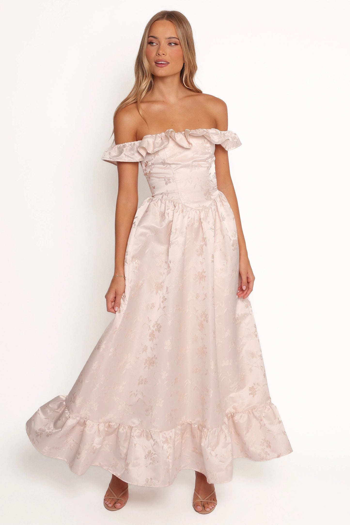 Off-Shoulder Ruffle-Hem Maxi Dress
