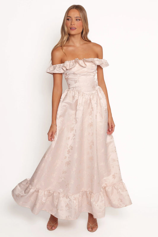 Off-Shoulder Ruffle-Hem Maxi Dress