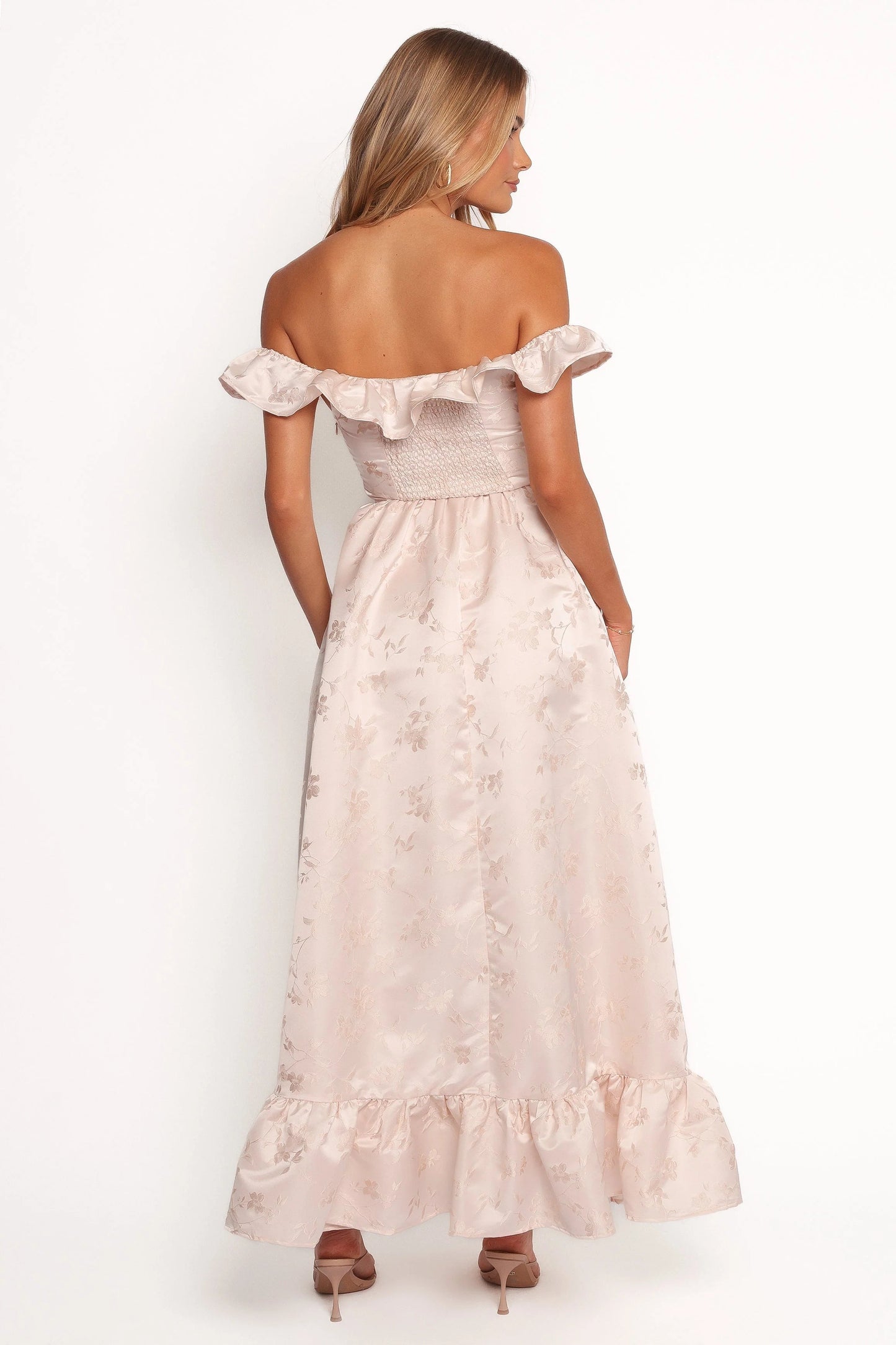 Off-Shoulder Ruffle-Hem Maxi Dress
