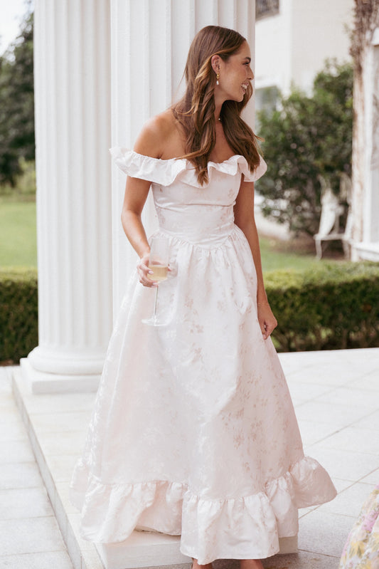 Off-Shoulder Ruffle-Hem Maxi Dress