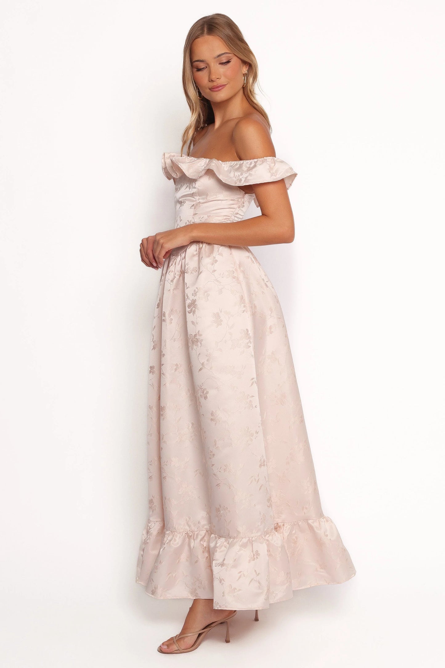 Off-Shoulder Ruffle-Hem Maxi Dress