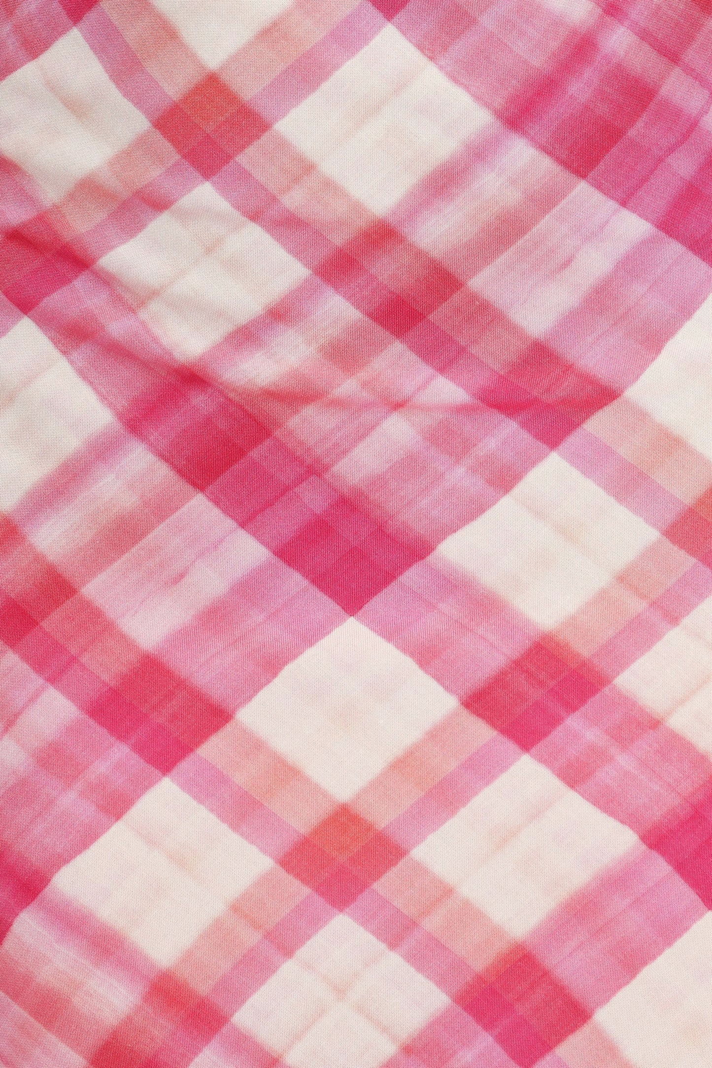 Pink Check V-Neck Pull-On Midi Dress