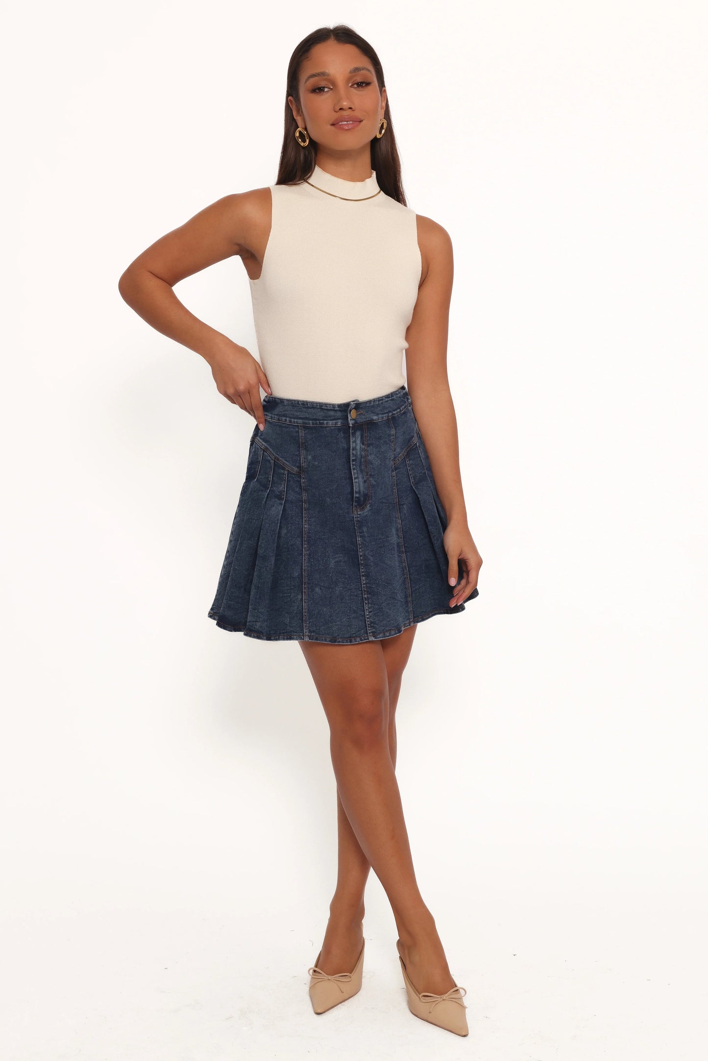 Pleated Mini Skirt with Side Detail